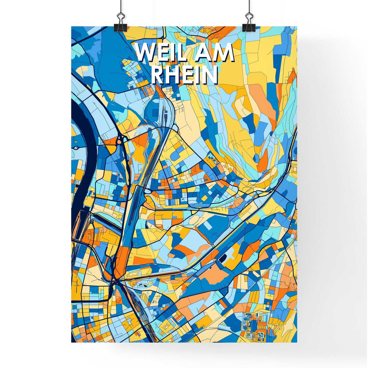 WEIL AM RHEIN GERMANY Vibrant Colorful Art Map Poster Blue Orange