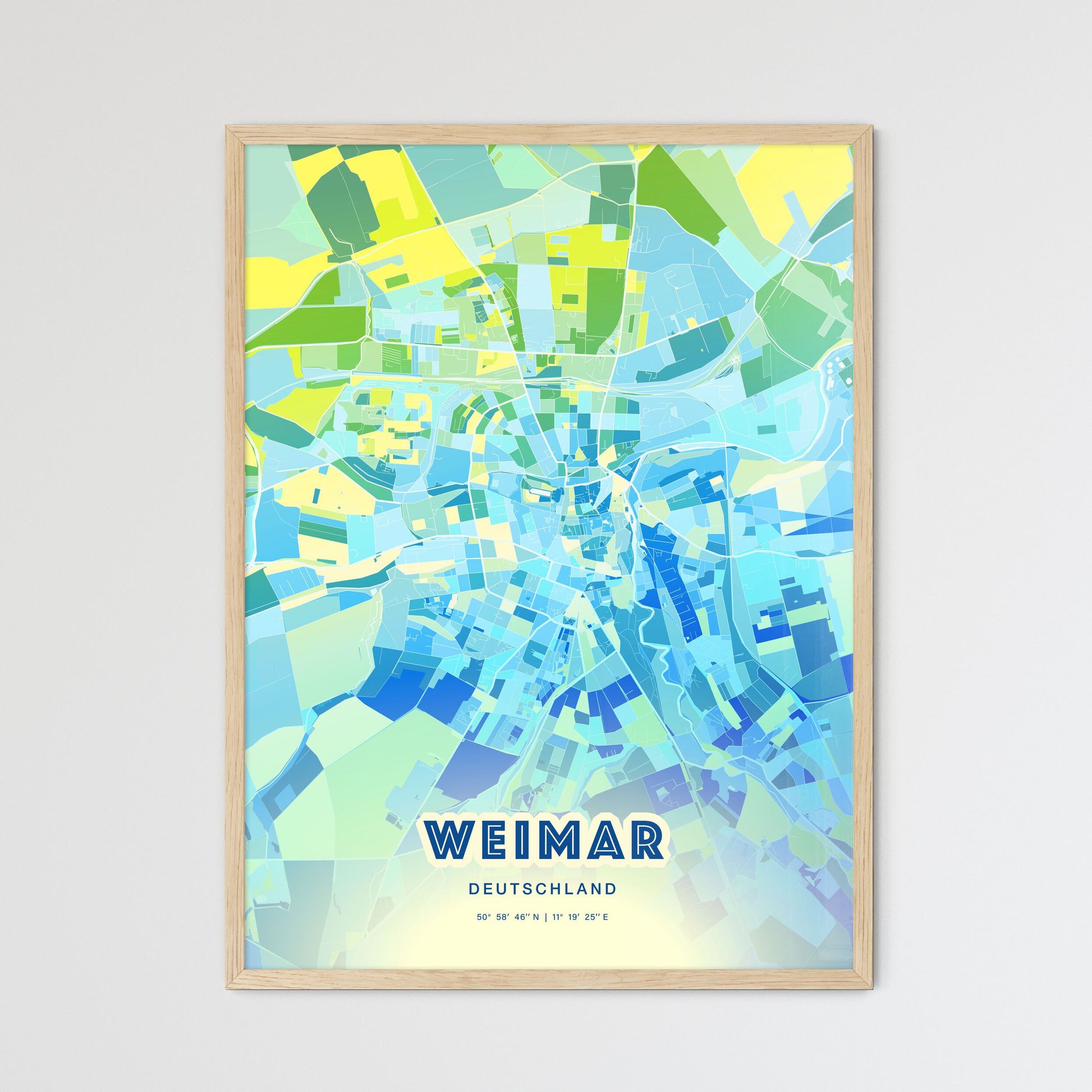 Colorful Weimar Germany Fine Art Map Cool Blue