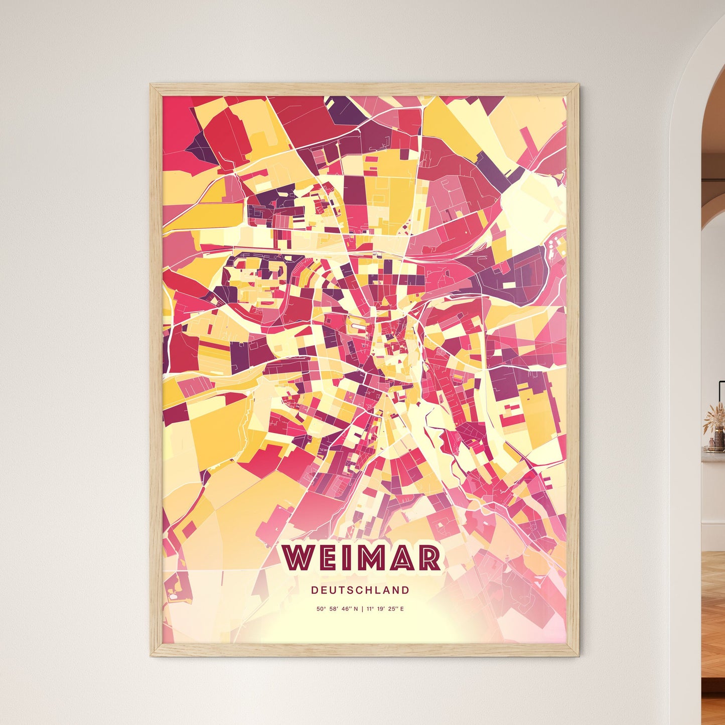 Colorful Weimar Germany Fine Art Map Hot Red