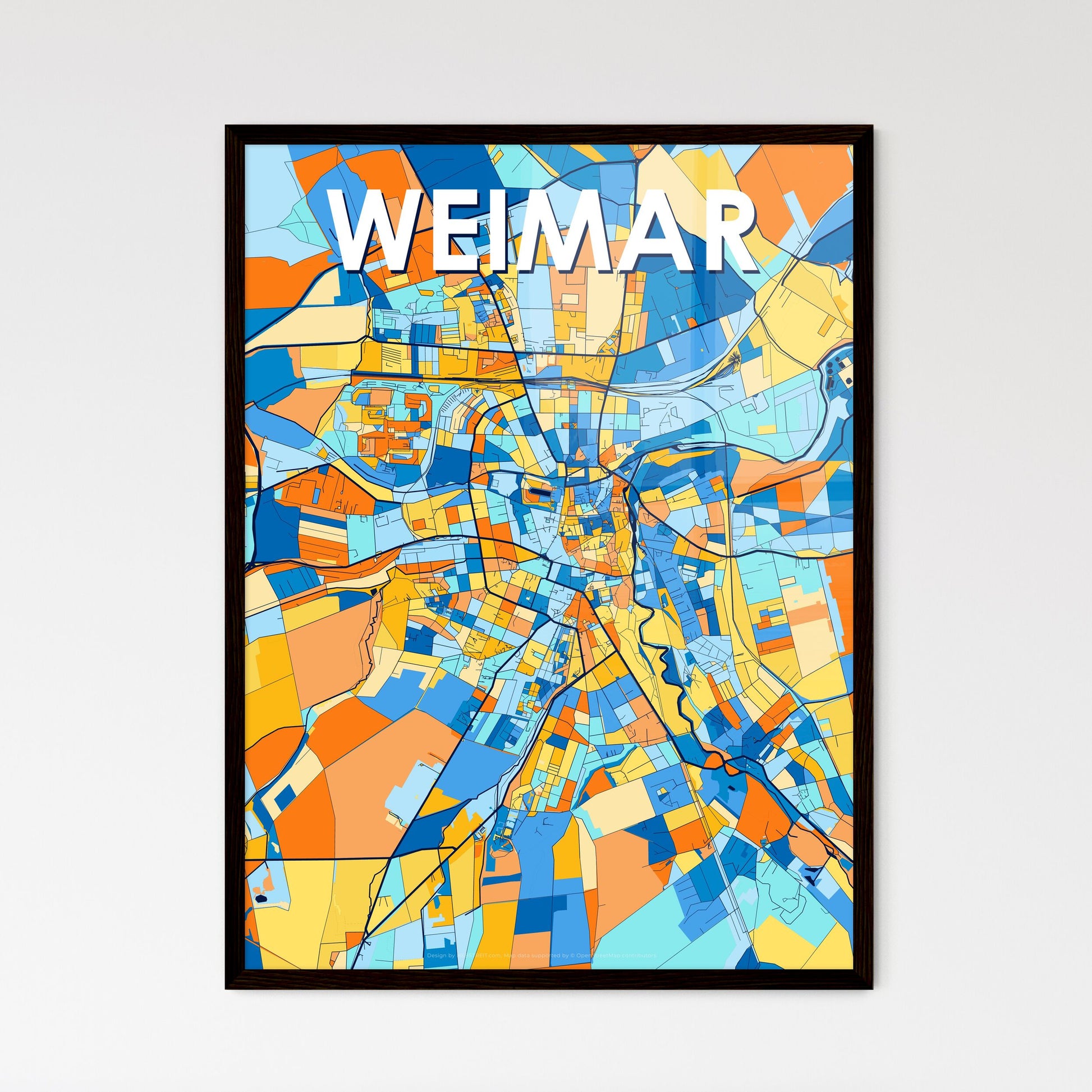 WEIMAR GERMANY Vibrant Colorful Art Map Poster Blue Orange