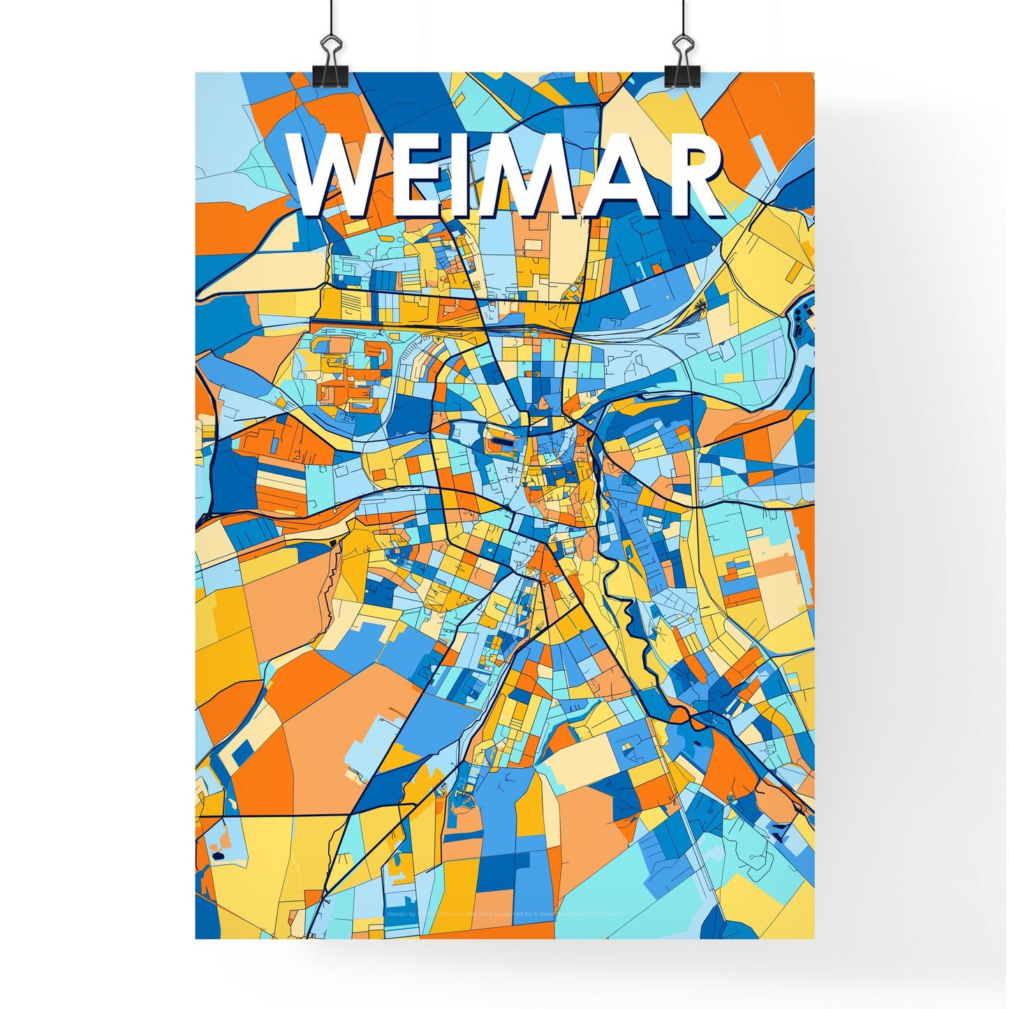 WEIMAR GERMANY Vibrant Colorful Art Map Poster Blue Orange