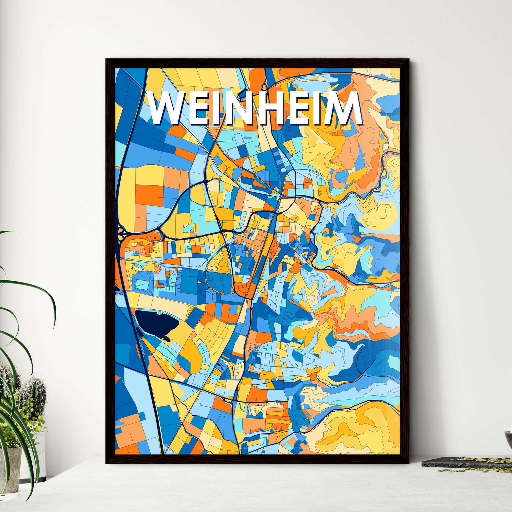 WEINHEIM GERMANY Vibrant Colorful Art Map Poster Blue Orange