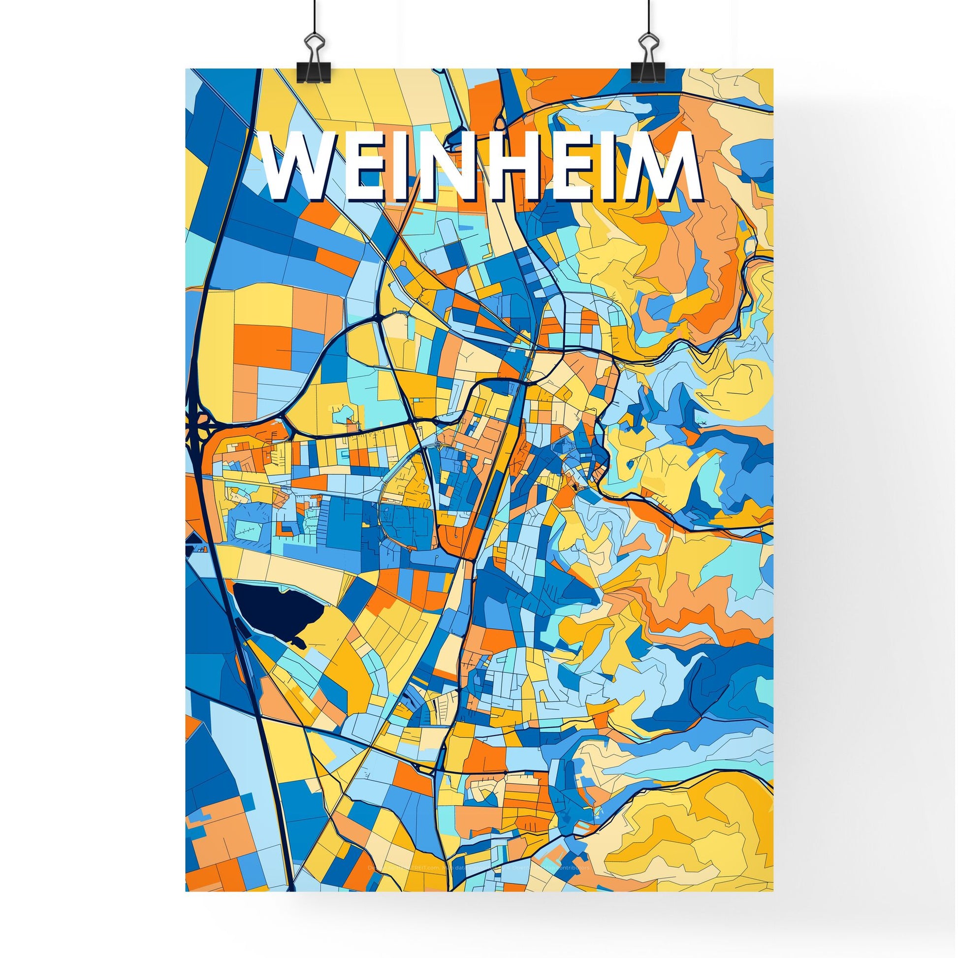 WEINHEIM GERMANY Vibrant Colorful Art Map Poster Blue Orange