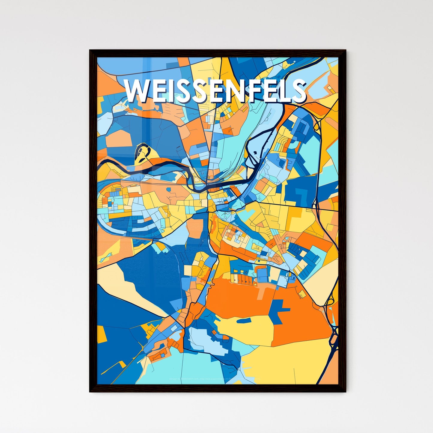 WEISSENFELS GERMANY Vibrant Colorful Art Map Poster Blue Orange