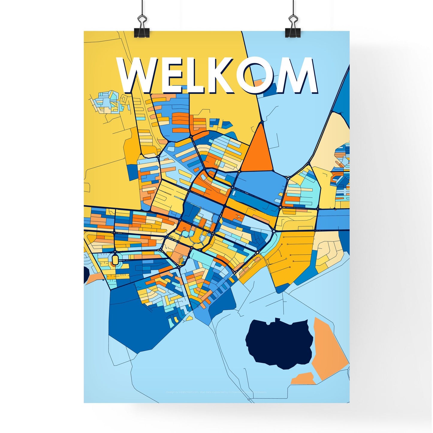 WELKOM SOUTH AFRICA Vibrant Colorful Art Map Poster Blue Orange