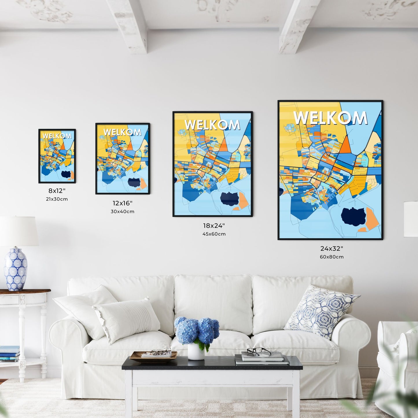 WELKOM SOUTH AFRICA Vibrant Colorful Art Map Poster Blue Orange