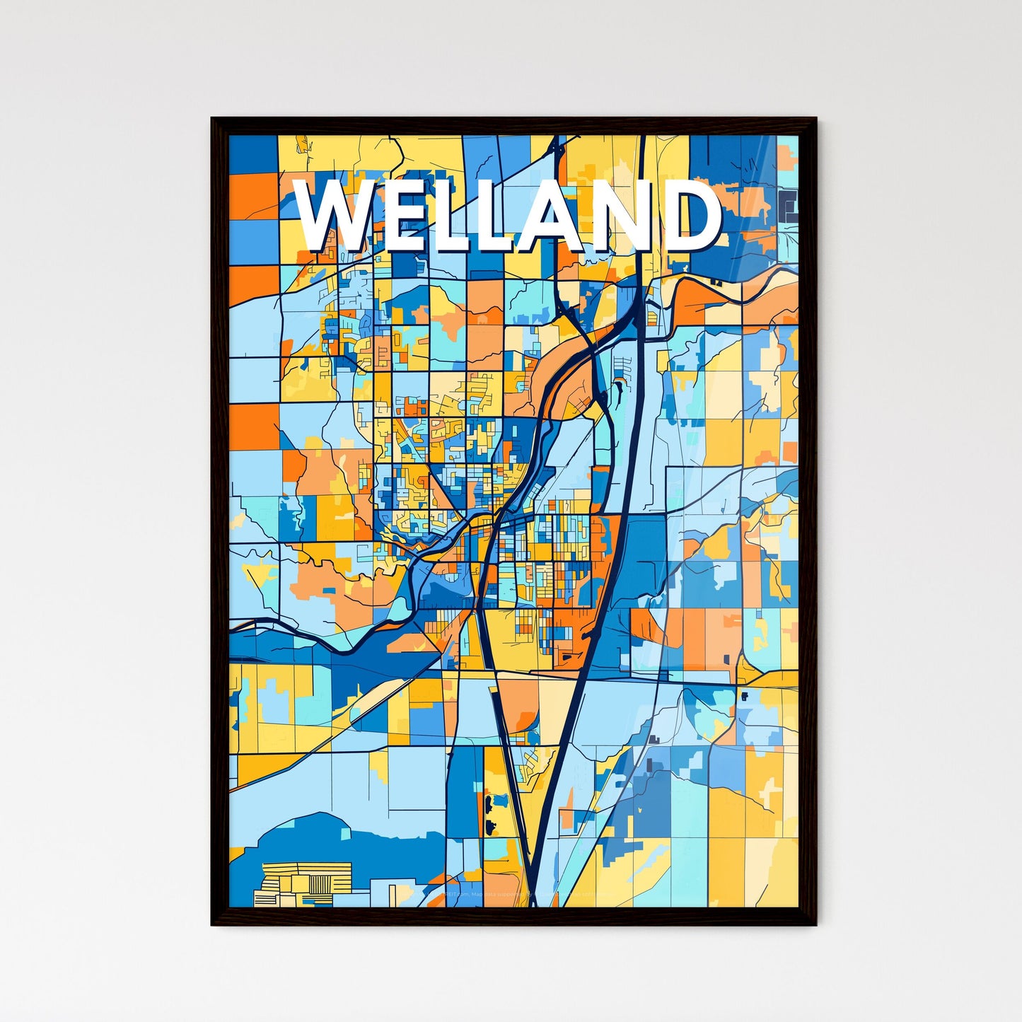 WELLAND CANADA Vibrant Colorful Art Map Poster Blue Orange