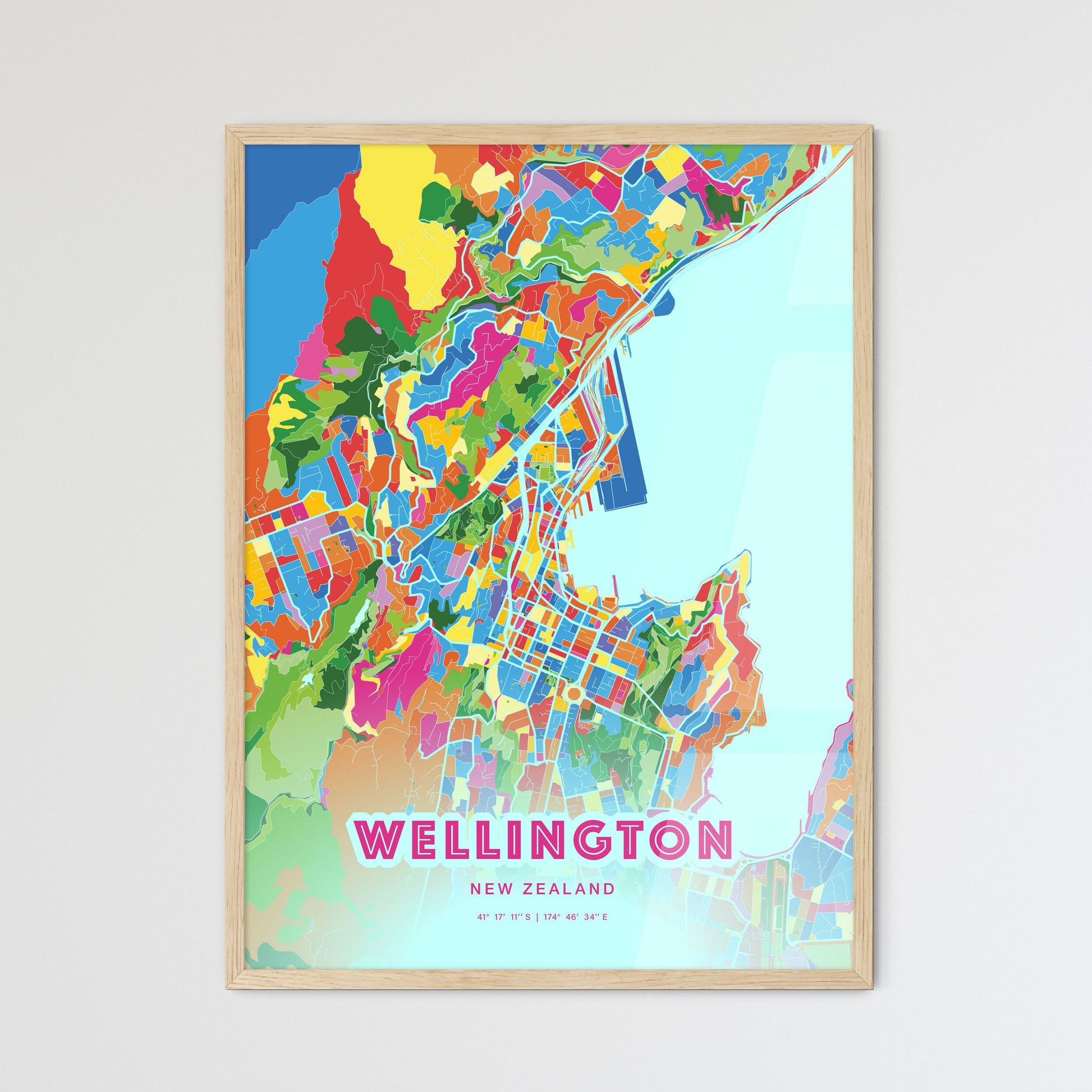 Colorful Wellington New Zealand Fine Art Map Crazy Colors