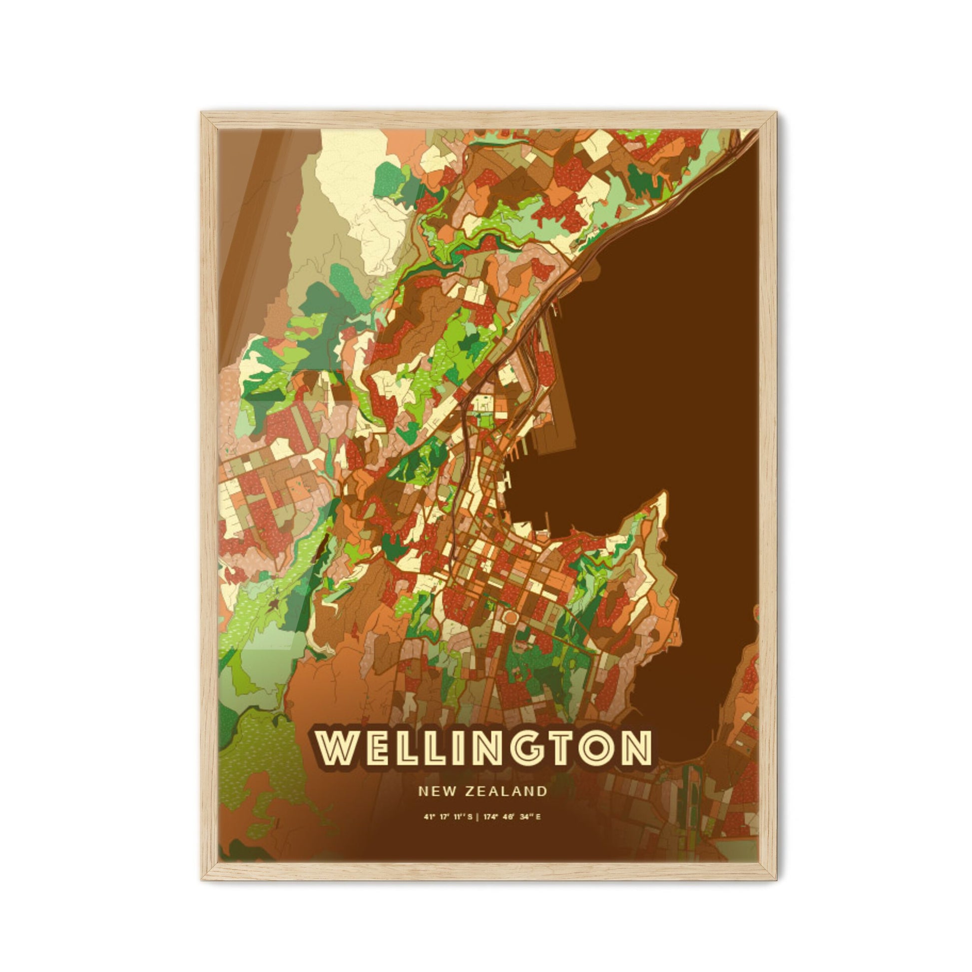 Colorful Wellington New Zealand Fine Art Map Farmhouse