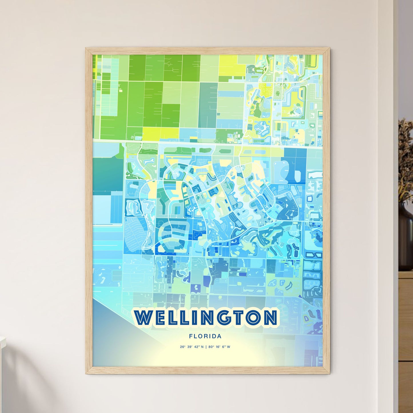 Colorful Wellington Florida Fine Art Map Cool Blue