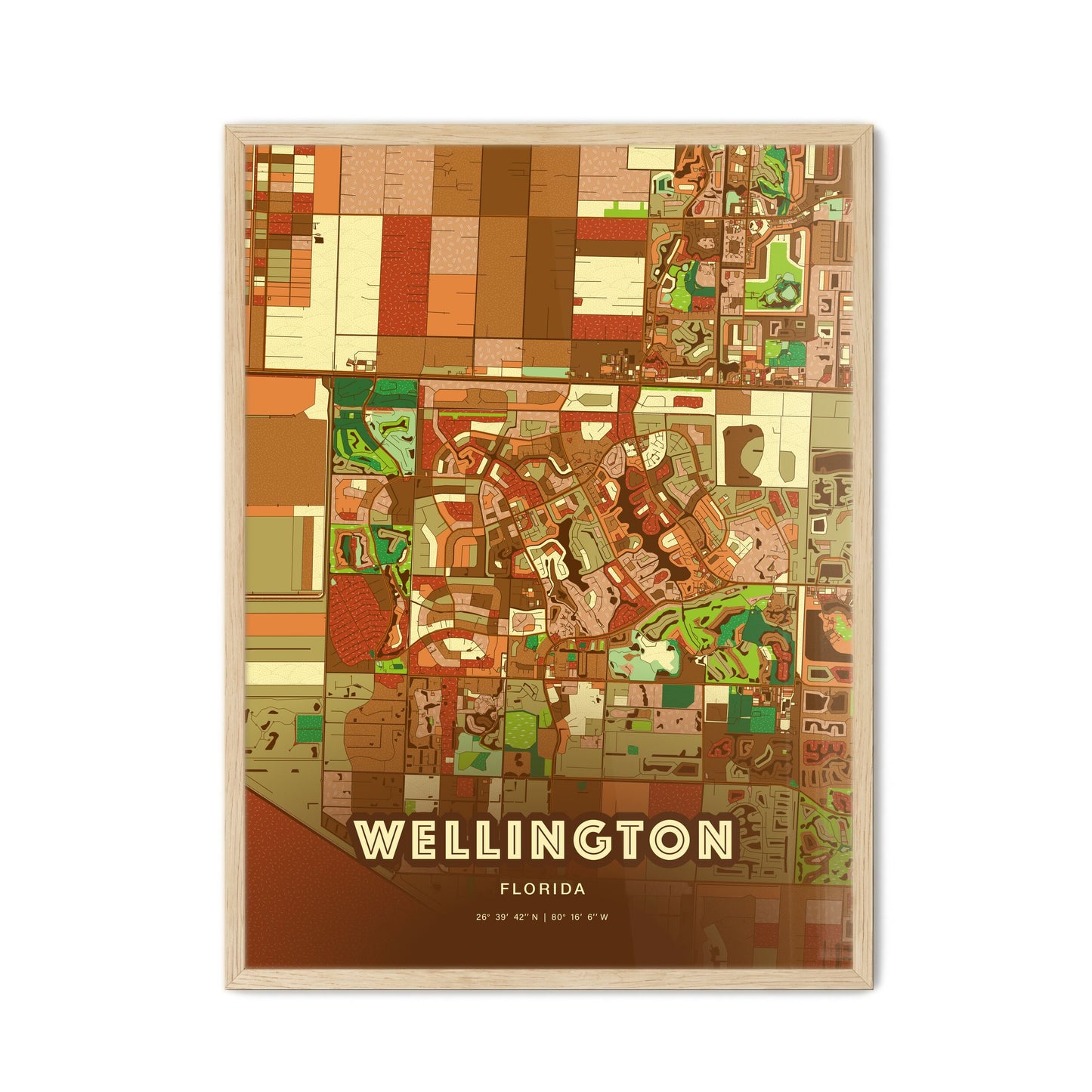 Colorful Wellington Florida Fine Art Map Farmhouse