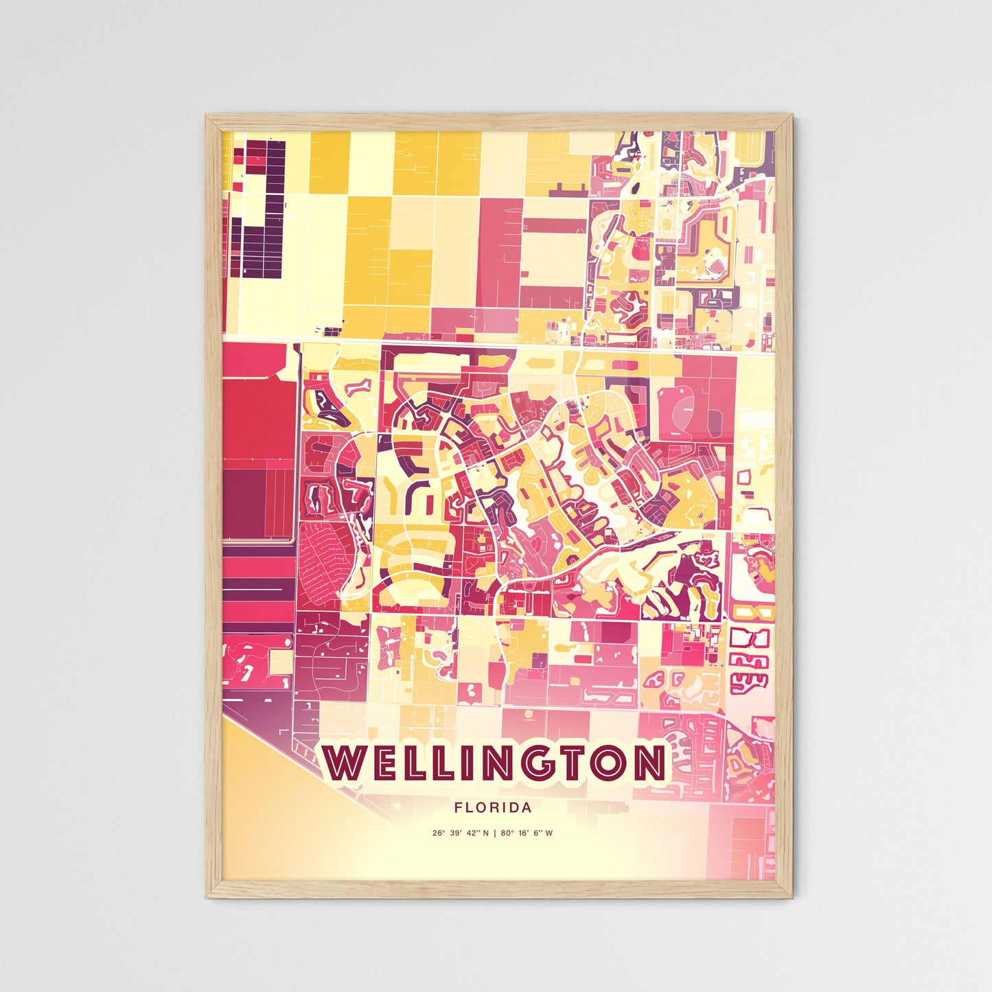 Colorful Wellington Florida Fine Art Map Hot Red