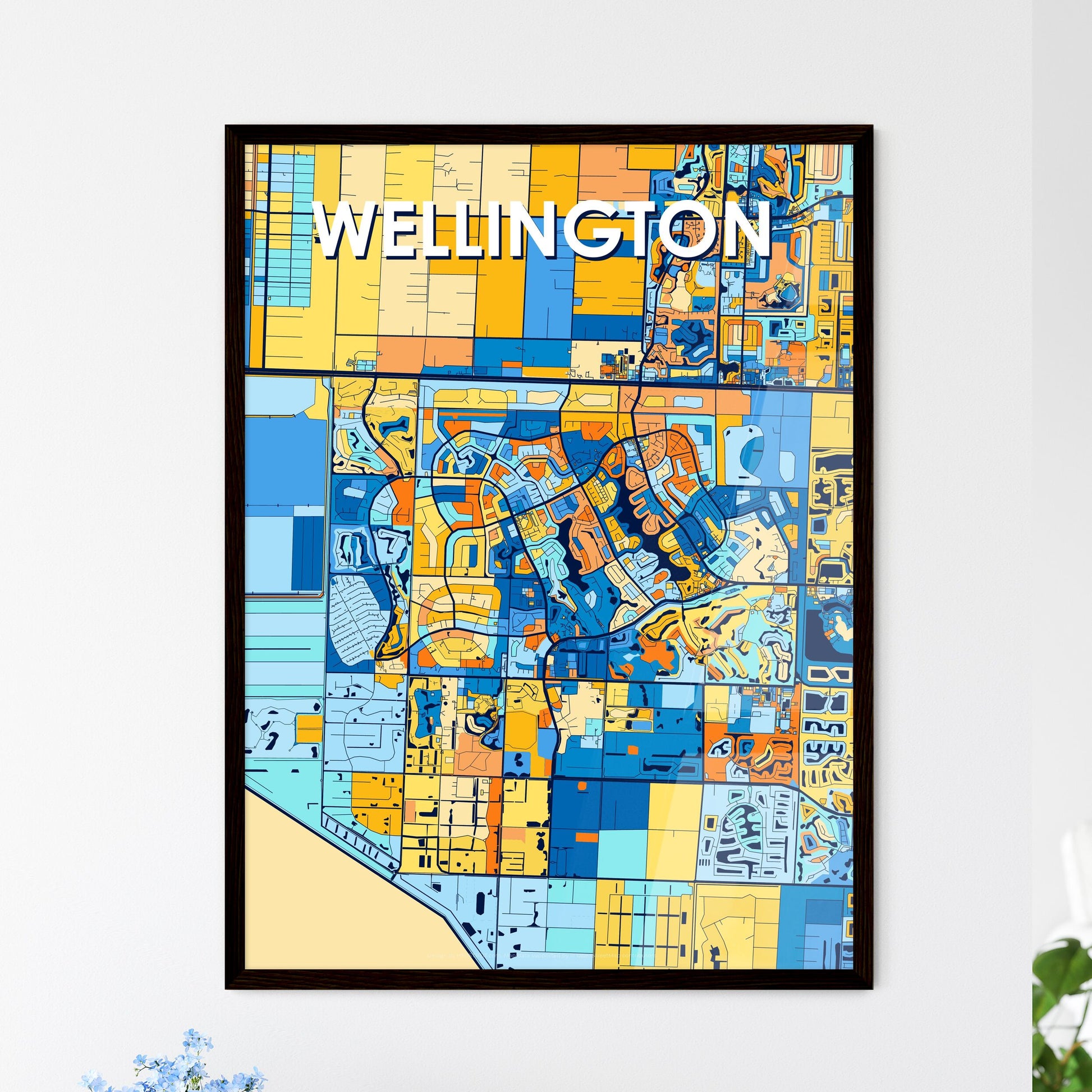 WELLINGTON FLORIDA Vibrant Colorful Art Map Poster Blue Orange