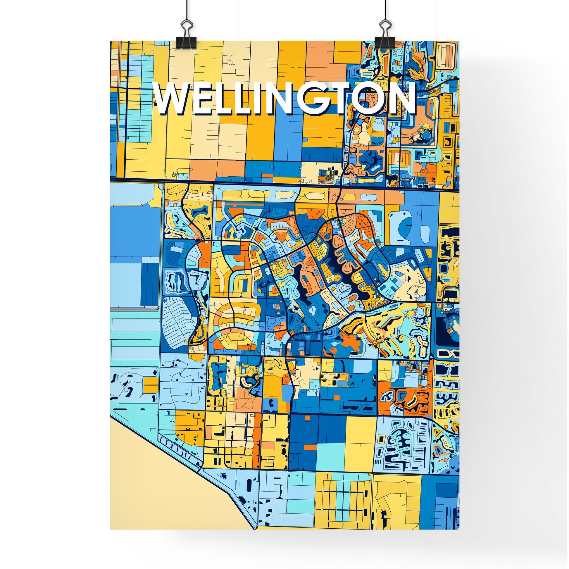 WELLINGTON FLORIDA Vibrant Colorful Art Map Poster Blue Orange