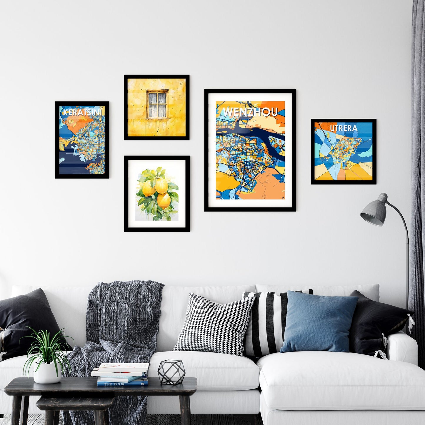 WENZHOU CHINA Vibrant Colorful Art Map Poster Blue Orange