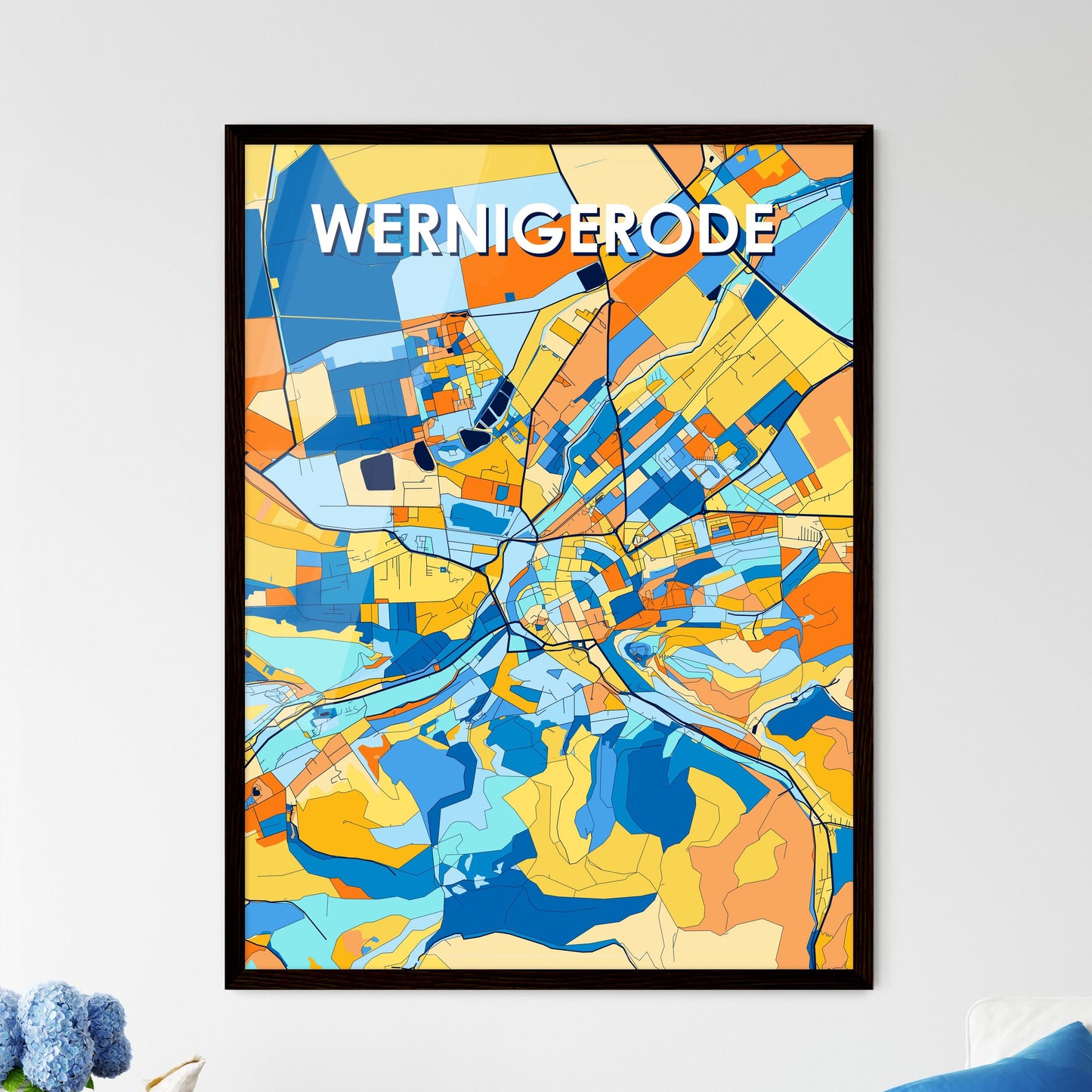 WERNIGERODE GERMANY Vibrant Colorful Art Map Poster Blue Orange