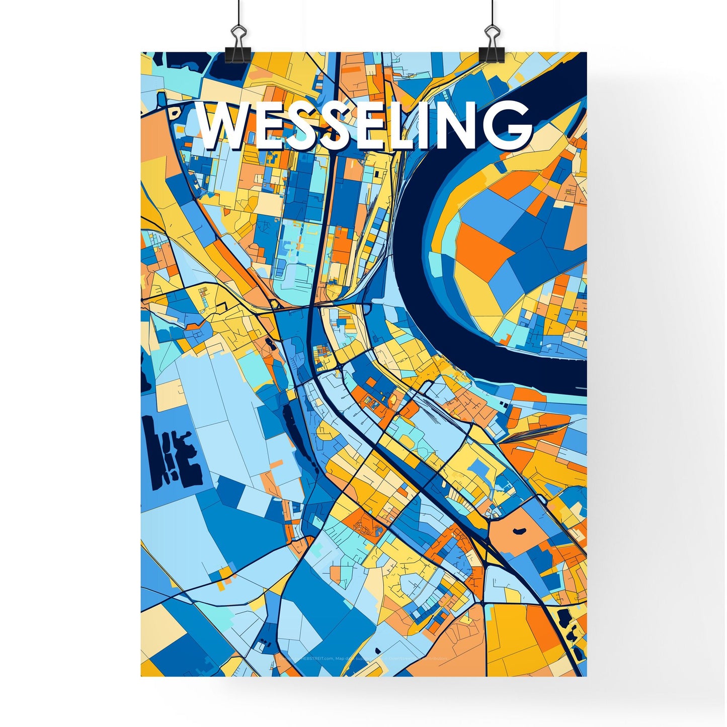 WESSELING GERMANY Vibrant Colorful Art Map Poster Blue Orange