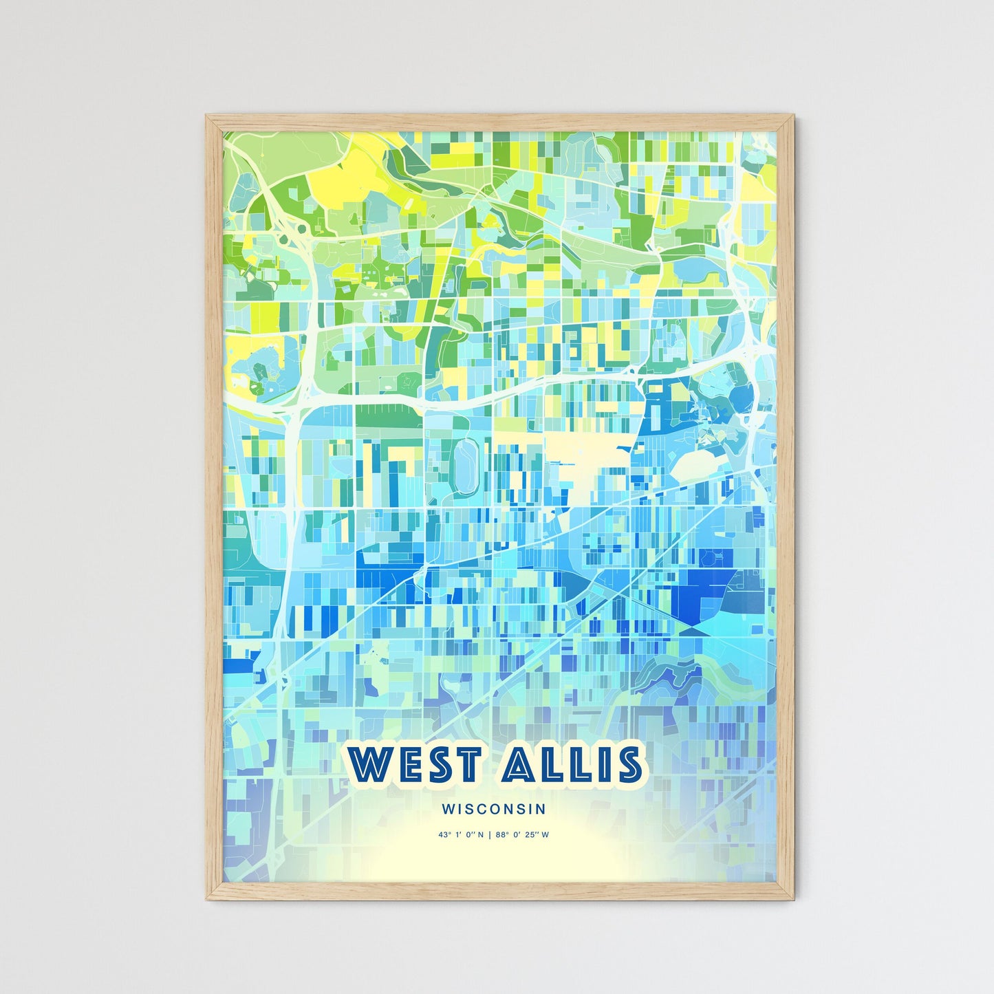 Colorful West Allis Wisconsin Fine Art Map Cool Blue