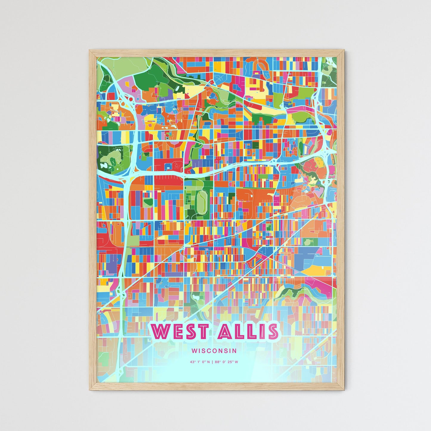 Colorful West Allis Wisconsin Fine Art Map Crazy Colors