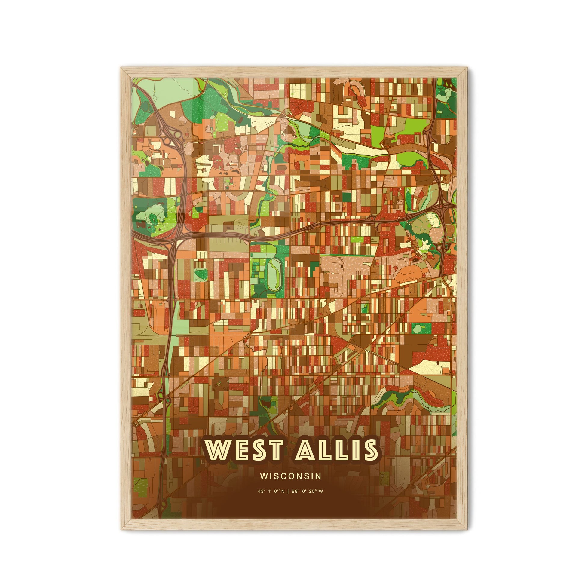 Colorful West Allis Wisconsin Fine Art Map Farmhouse