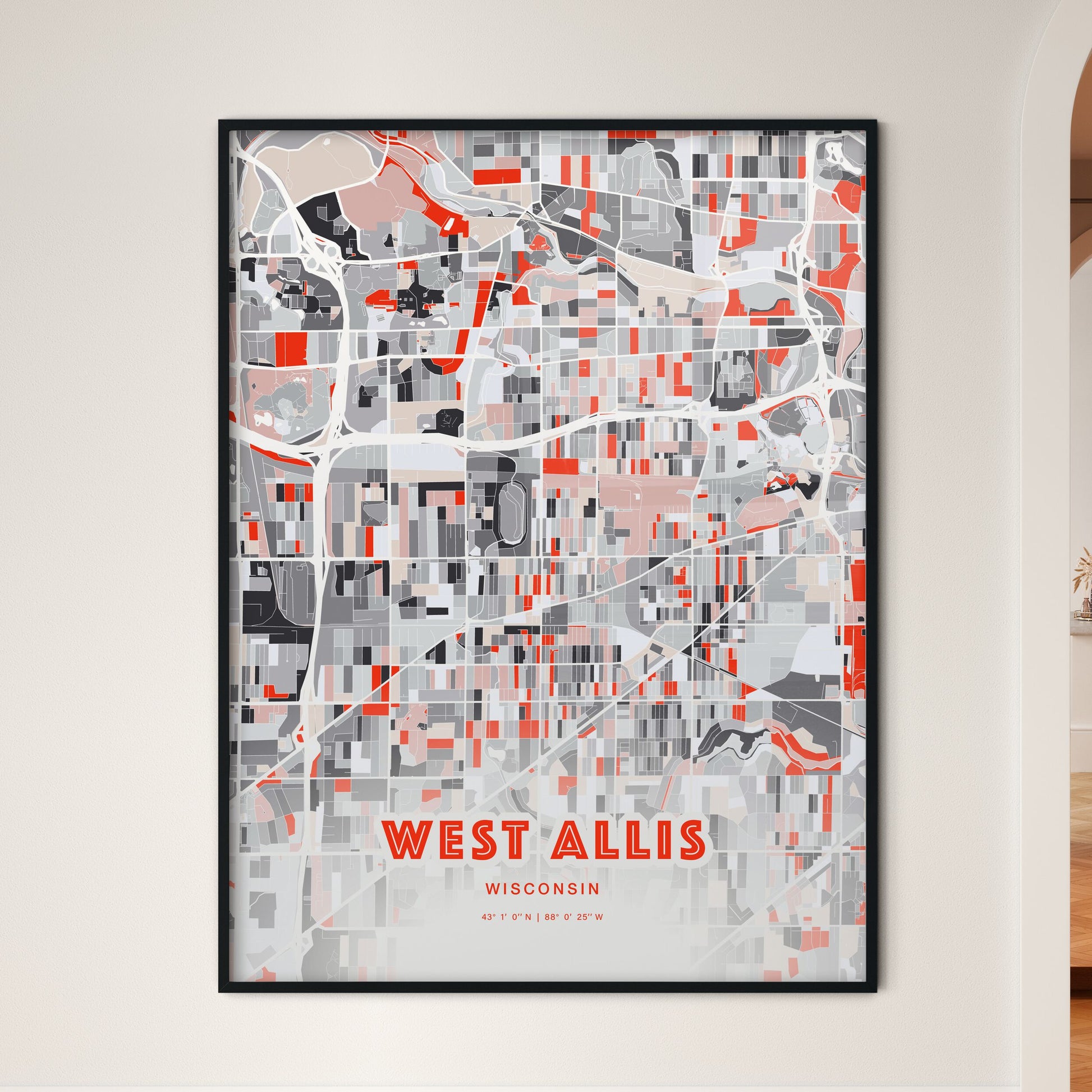 Colorful West Allis Wisconsin Fine Art Map Modern Expressive