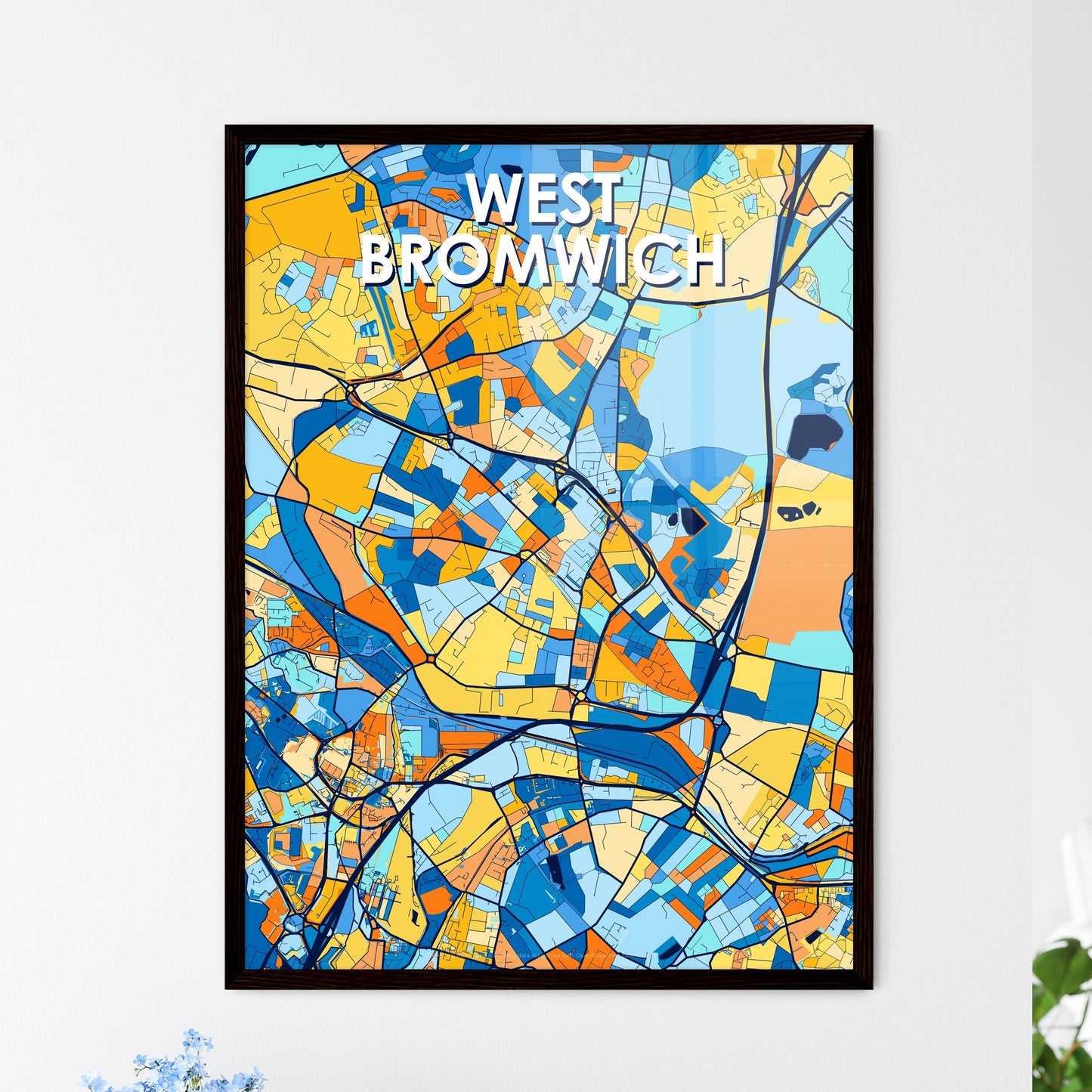 WEST BROMWICH ENGLAND Vibrant Colorful Art Map Poster Blue Orange