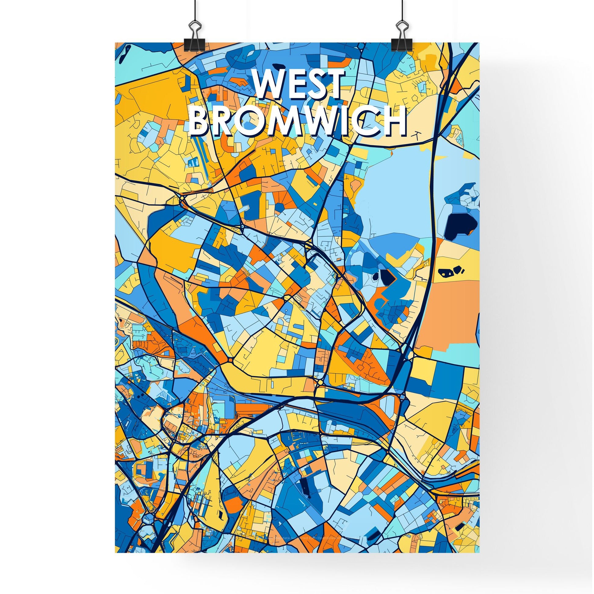 WEST BROMWICH ENGLAND Vibrant Colorful Art Map Poster Blue Orange