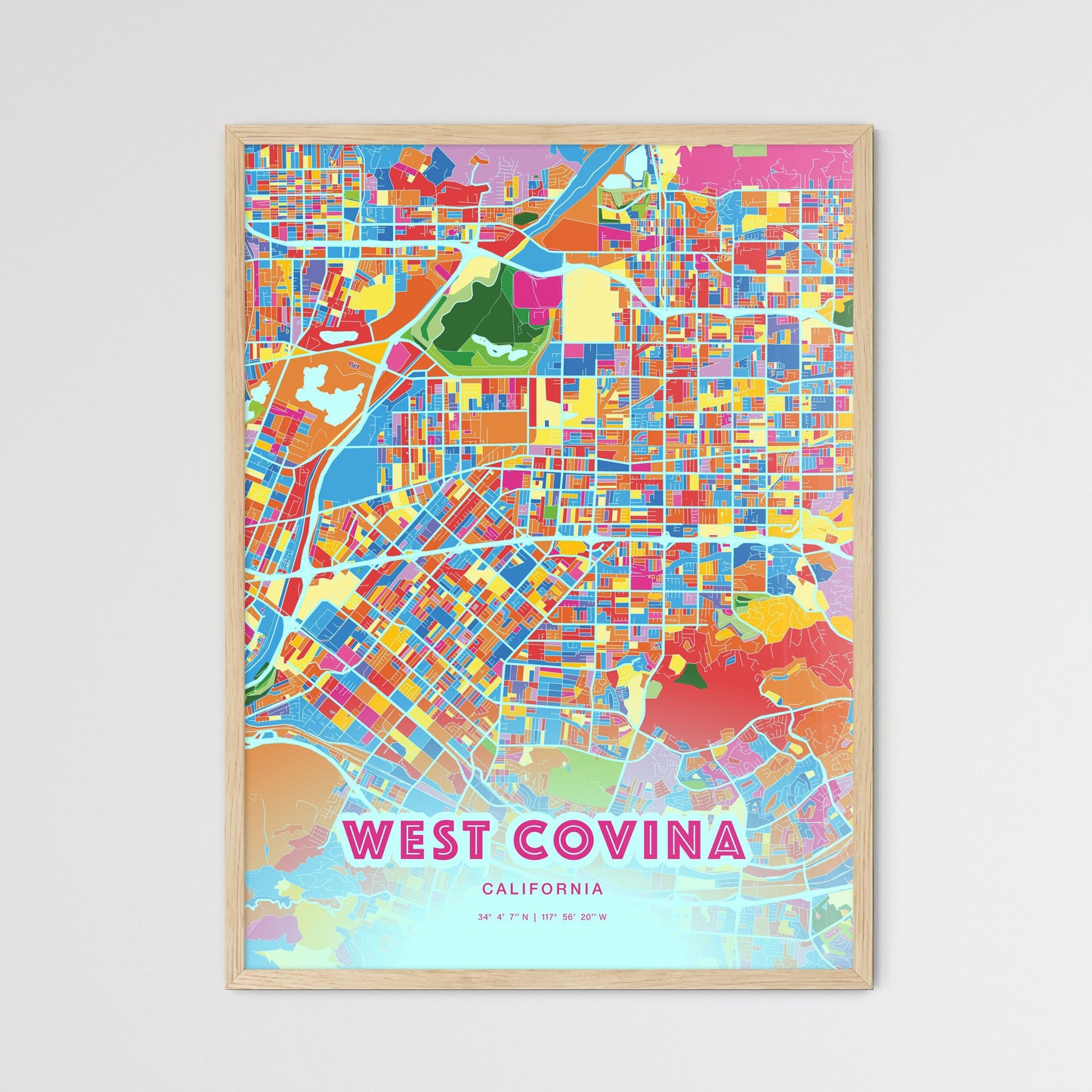 Colorful West Covina California Fine Art Map Crazy Colors