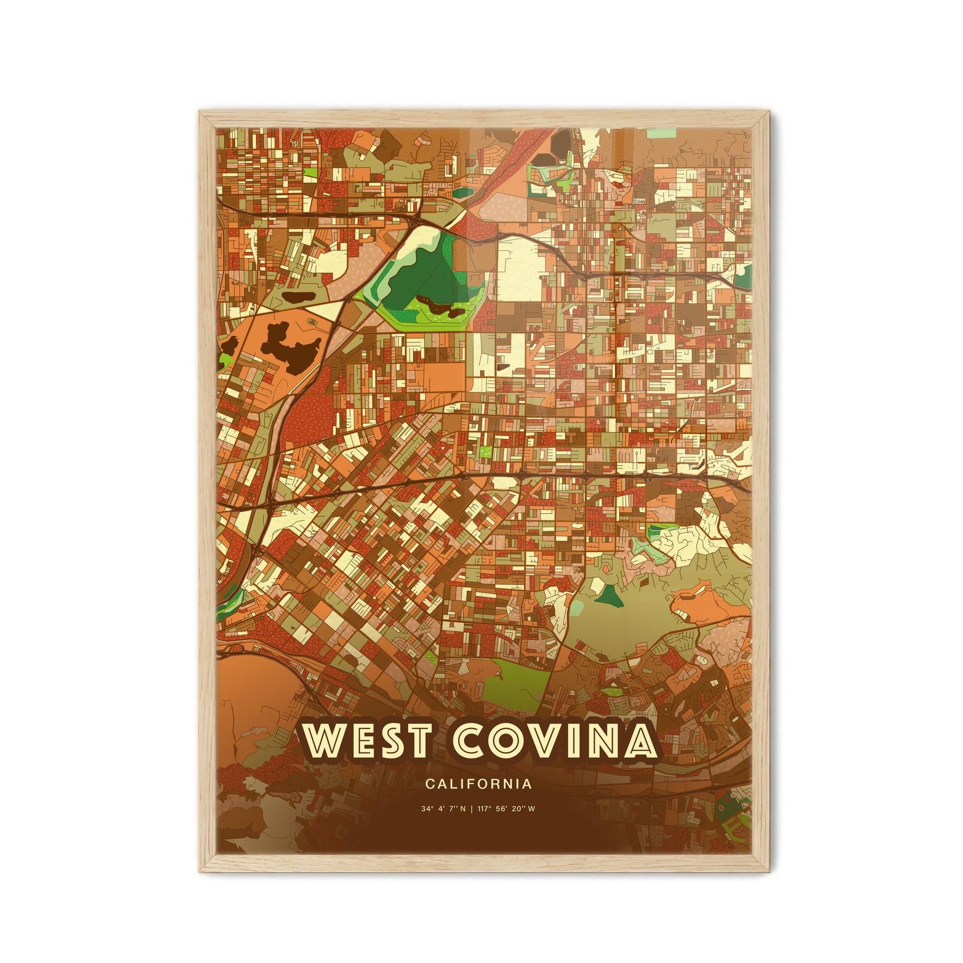 Colorful West Covina California Fine Art Map Farmhouse