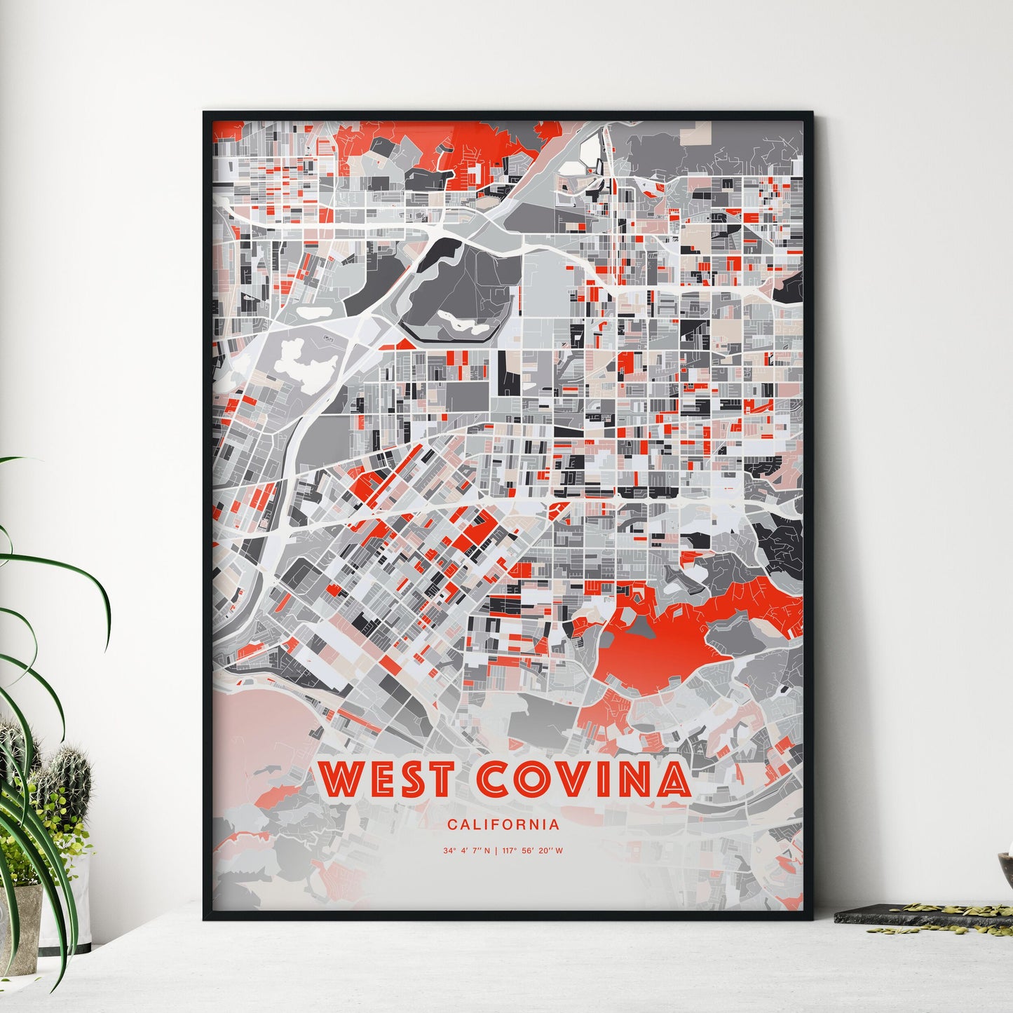 Colorful West Covina California Fine Art Map Modern Expressive