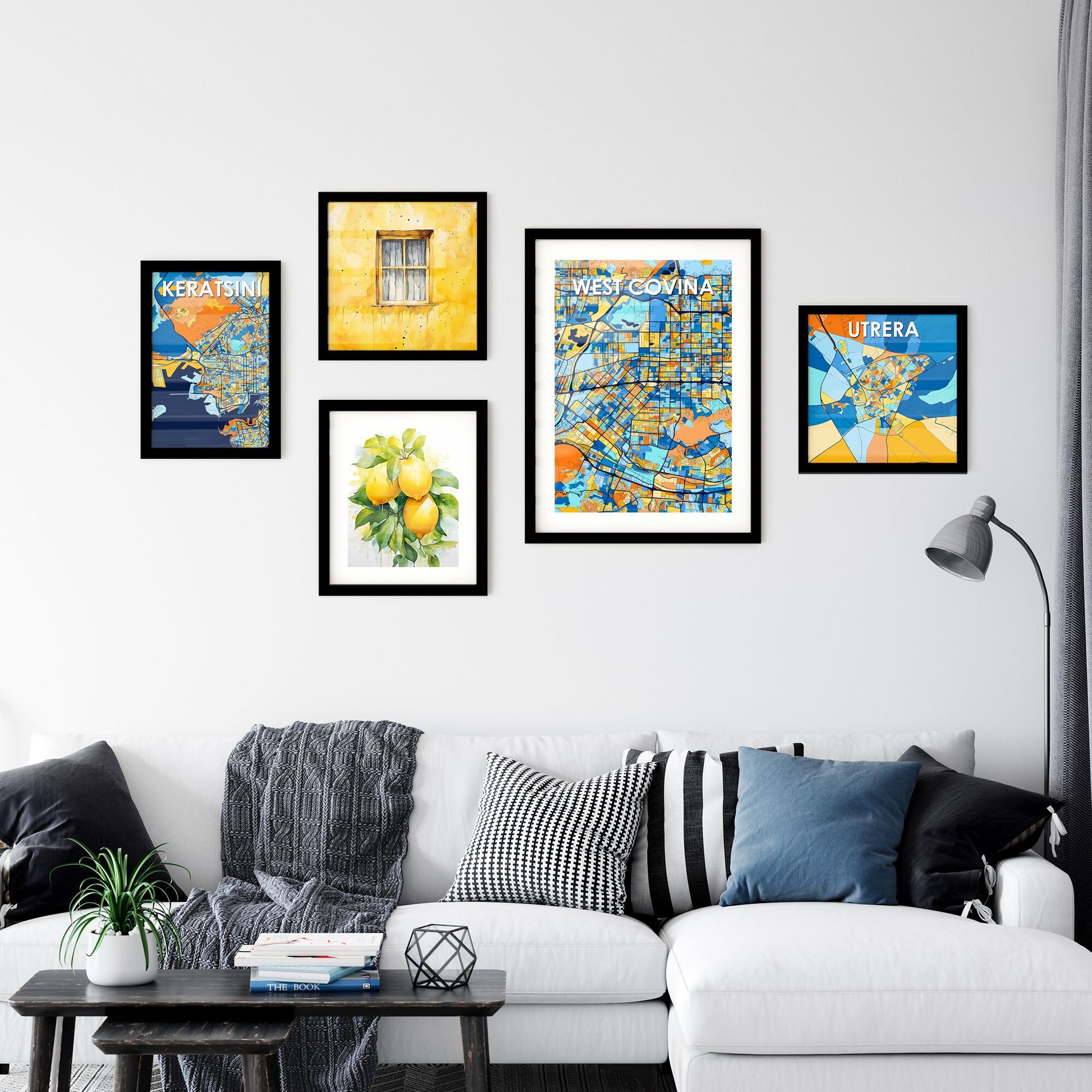 WEST COVINA CALIFORNIA Vibrant Colorful Art Map Poster Blue Orange