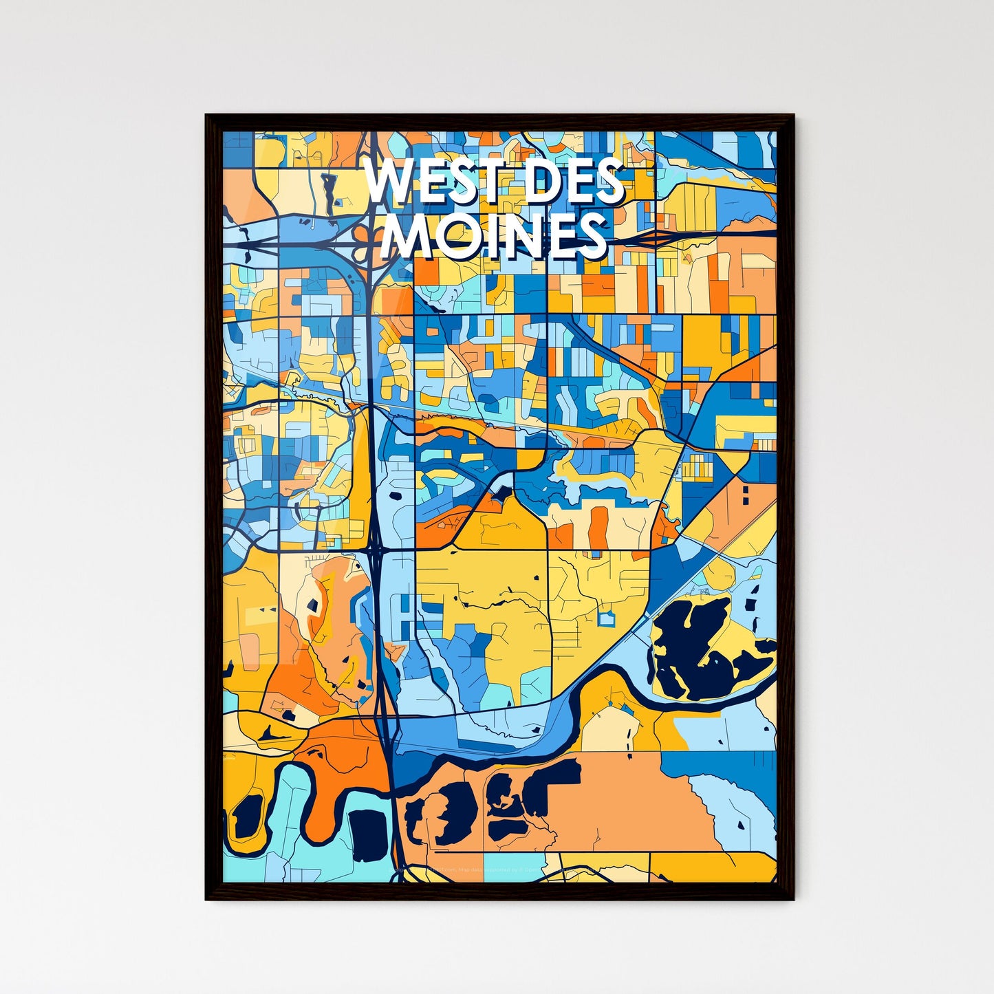 WEST DES MOINES IOWA Vibrant Colorful Art Map Poster Blue Orange