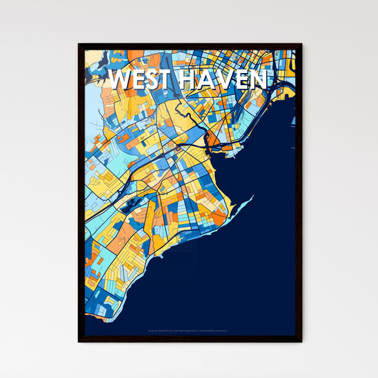 WEST HAVEN CONNECTICUT Vibrant Colorful Art Map Poster Blue Orange