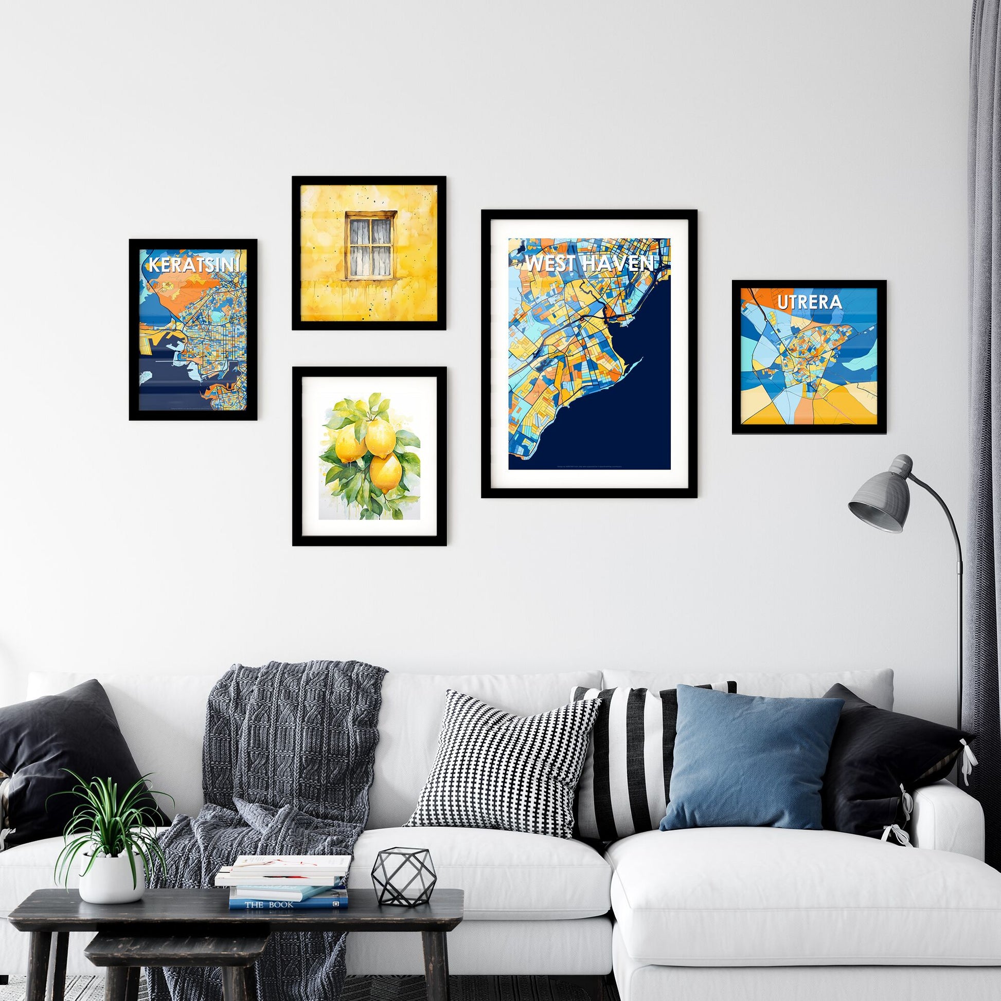 WEST HAVEN CONNECTICUT Vibrant Colorful Art Map Poster Blue Orange