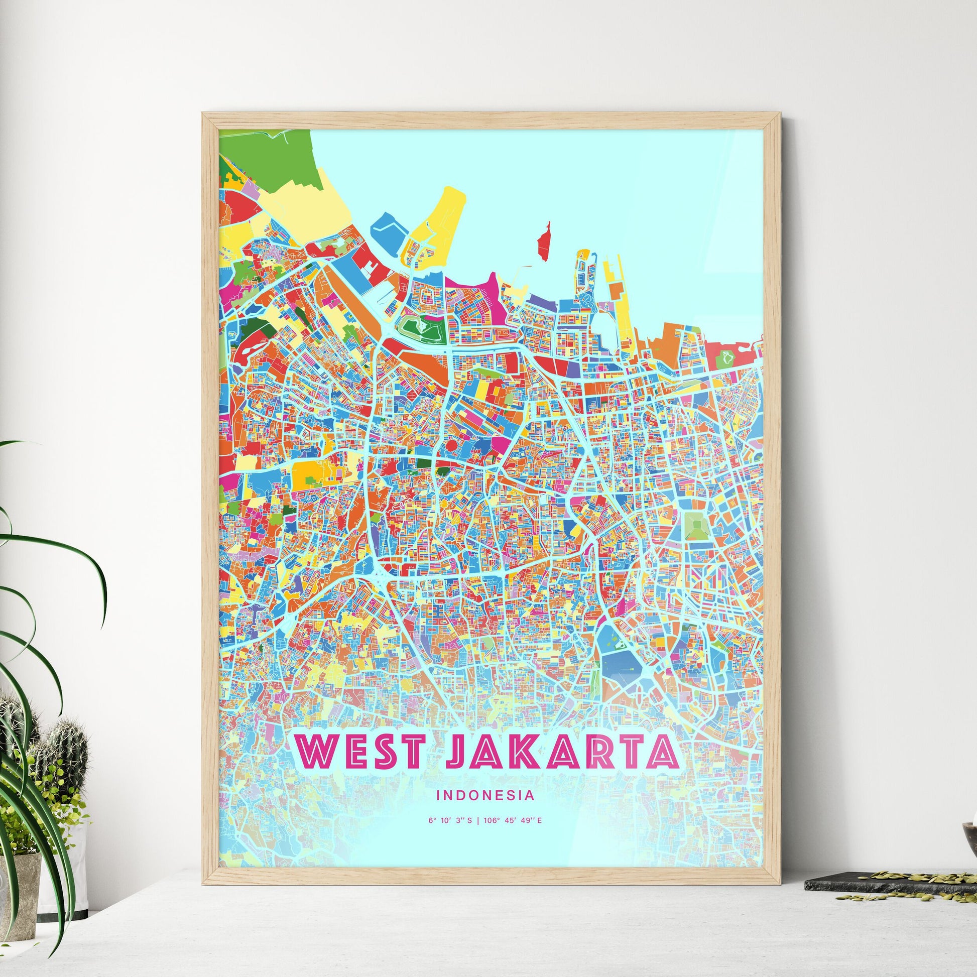 Colorful West Jakarta Indonesia Fine Art Map Crazy Colors