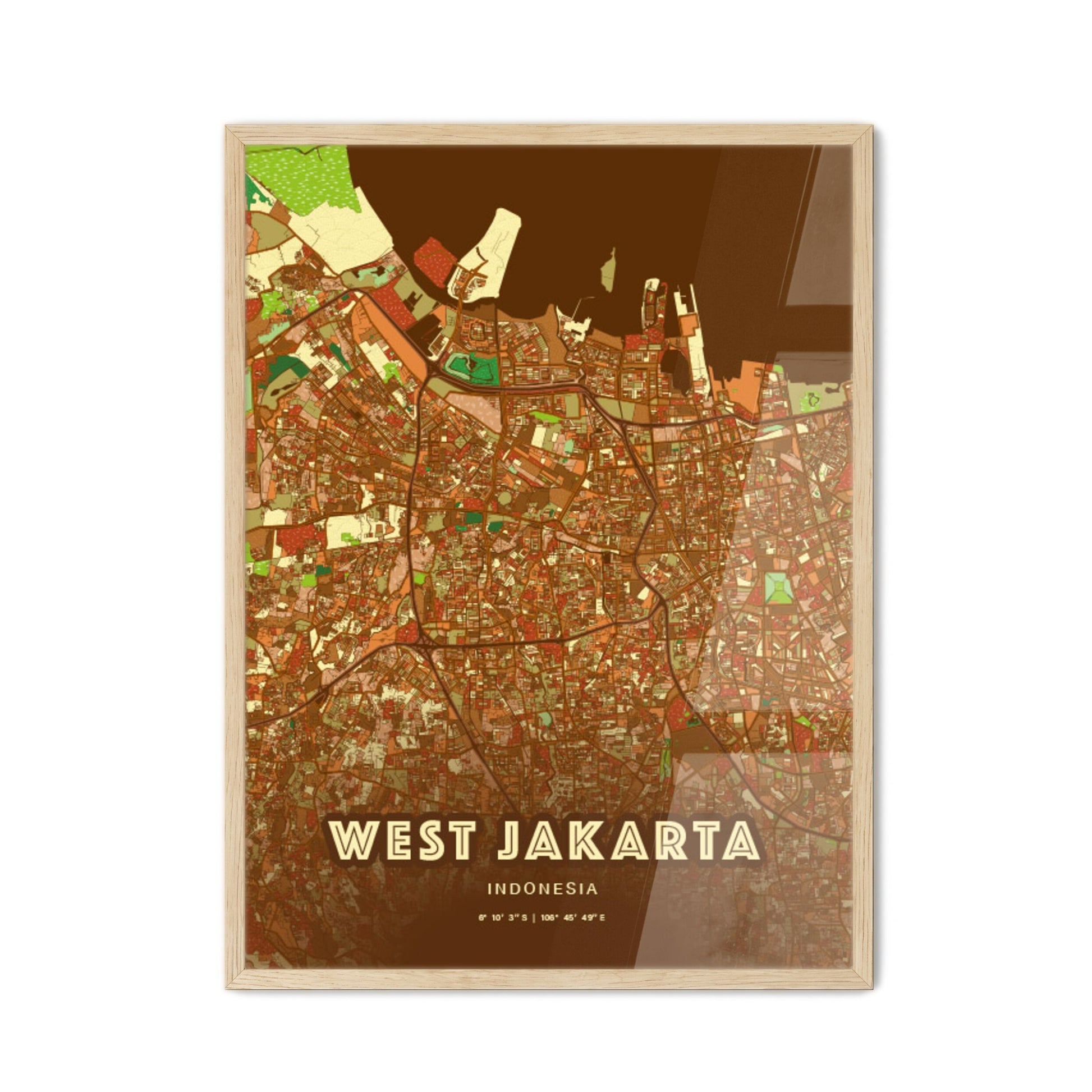 Colorful West Jakarta Indonesia Fine Art Map Farmhouse