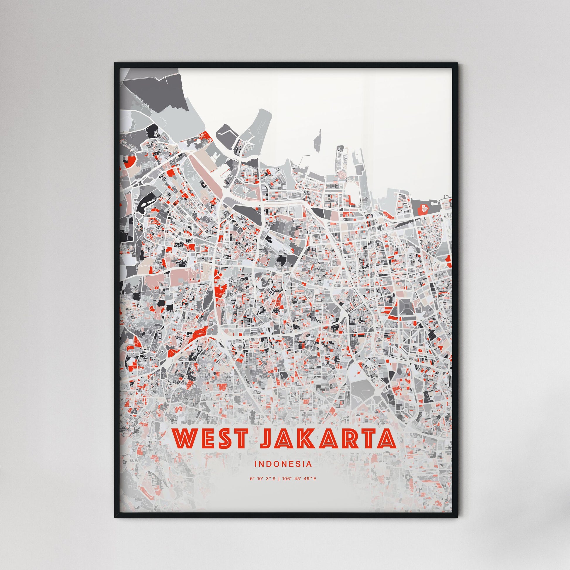Colorful West Jakarta Indonesia Fine Art Map Modern Expressive