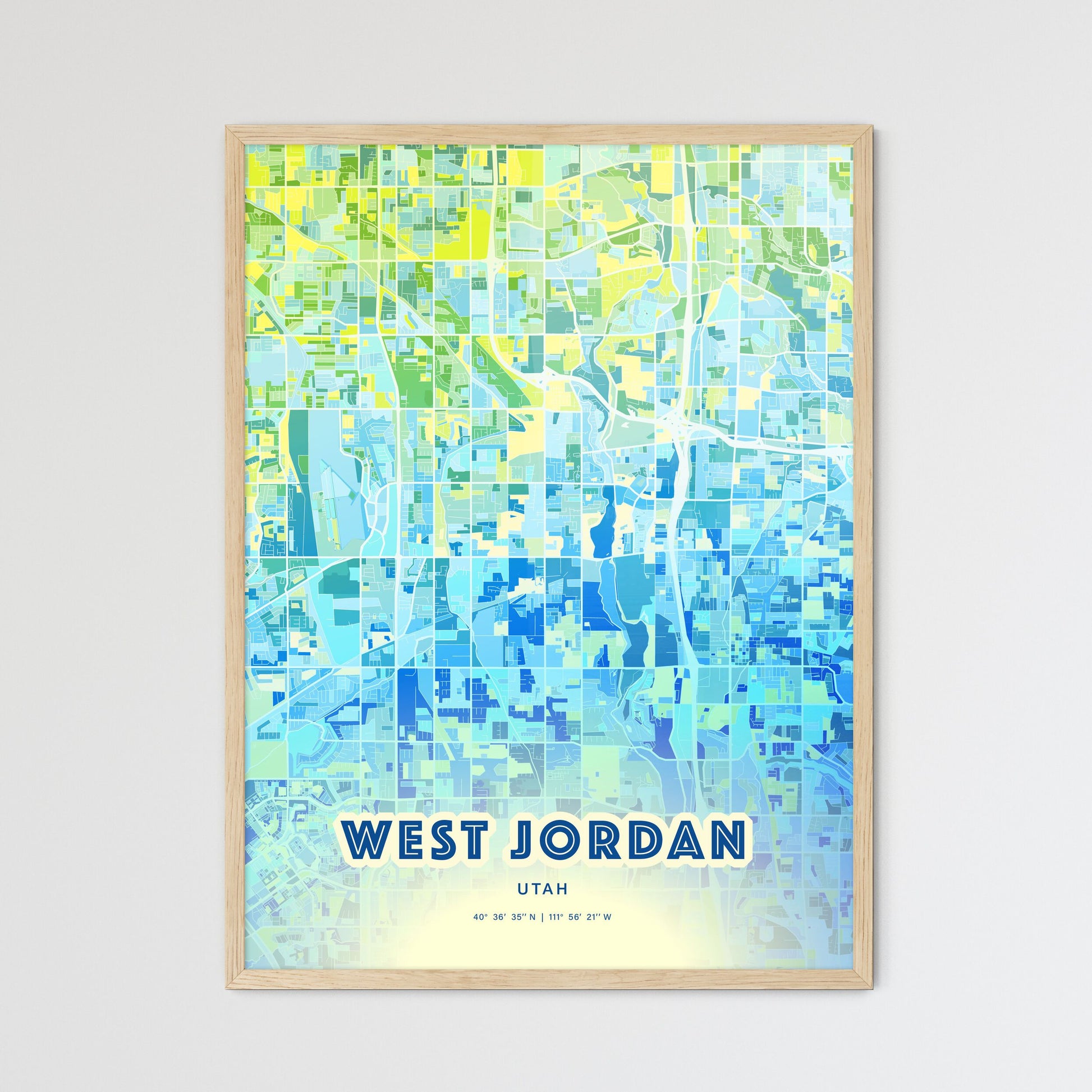 Colorful West Jordan Utah Fine Art Map Cool Blue