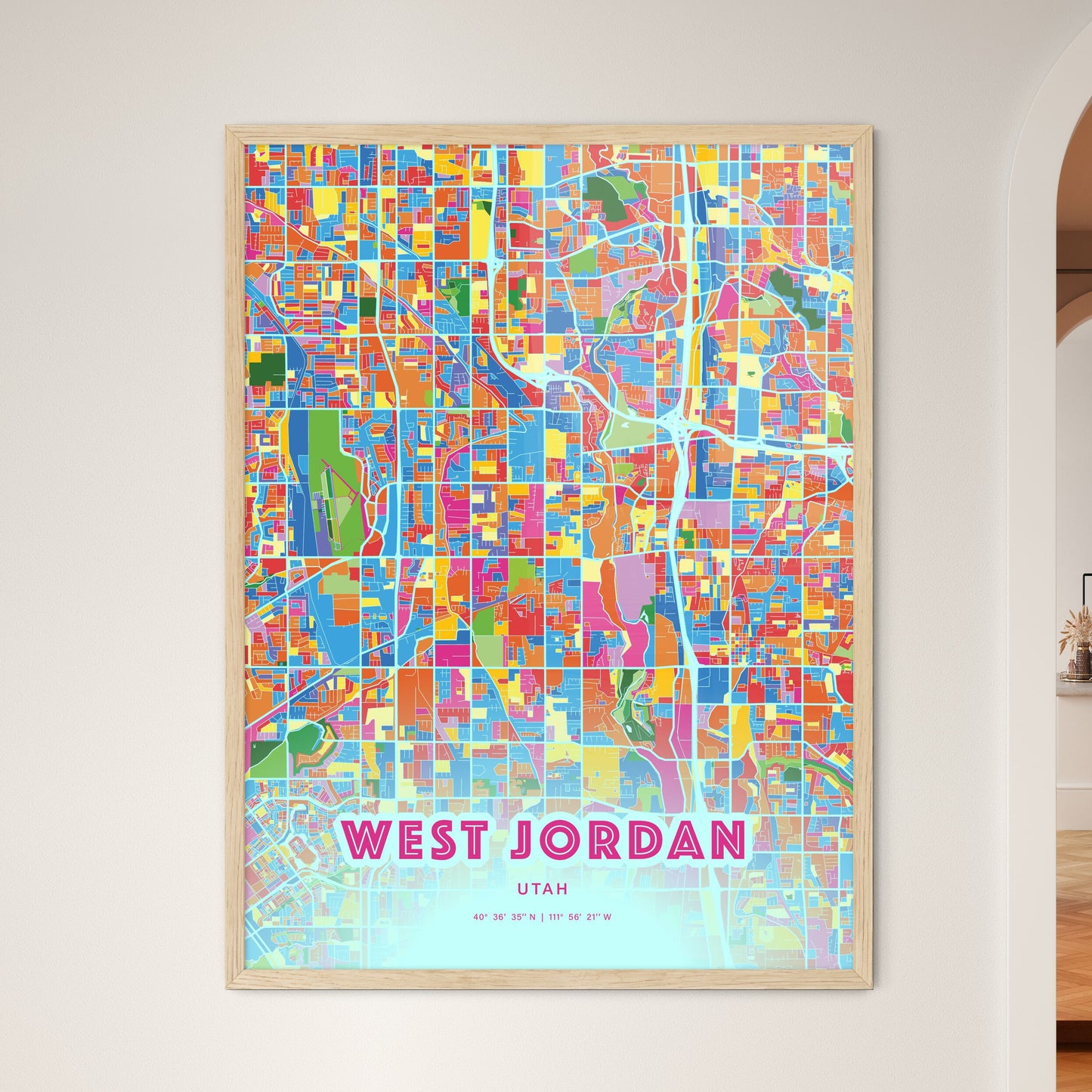 Colorful West Jordan Utah Fine Art Map Crazy Colors