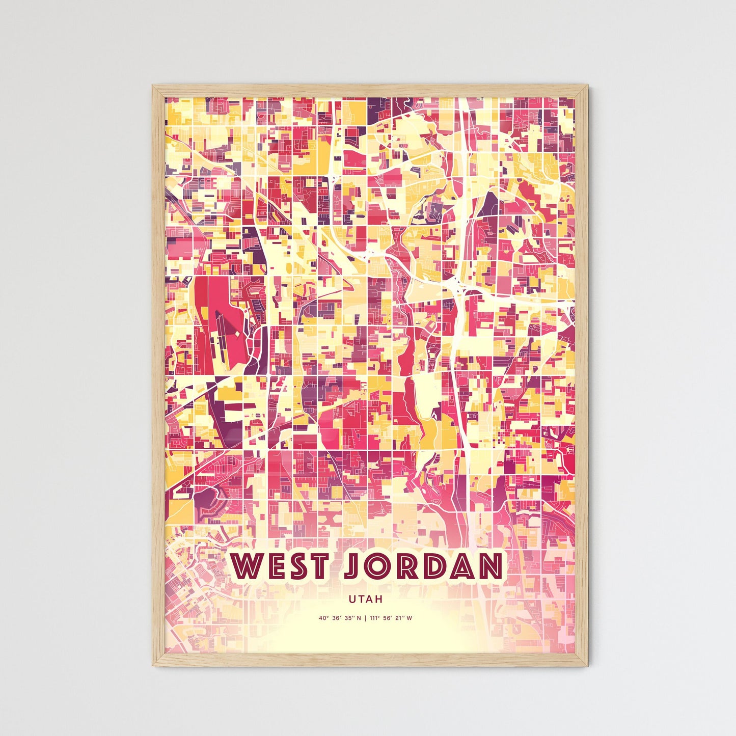 Colorful West Jordan Utah Fine Art Map Hot Red