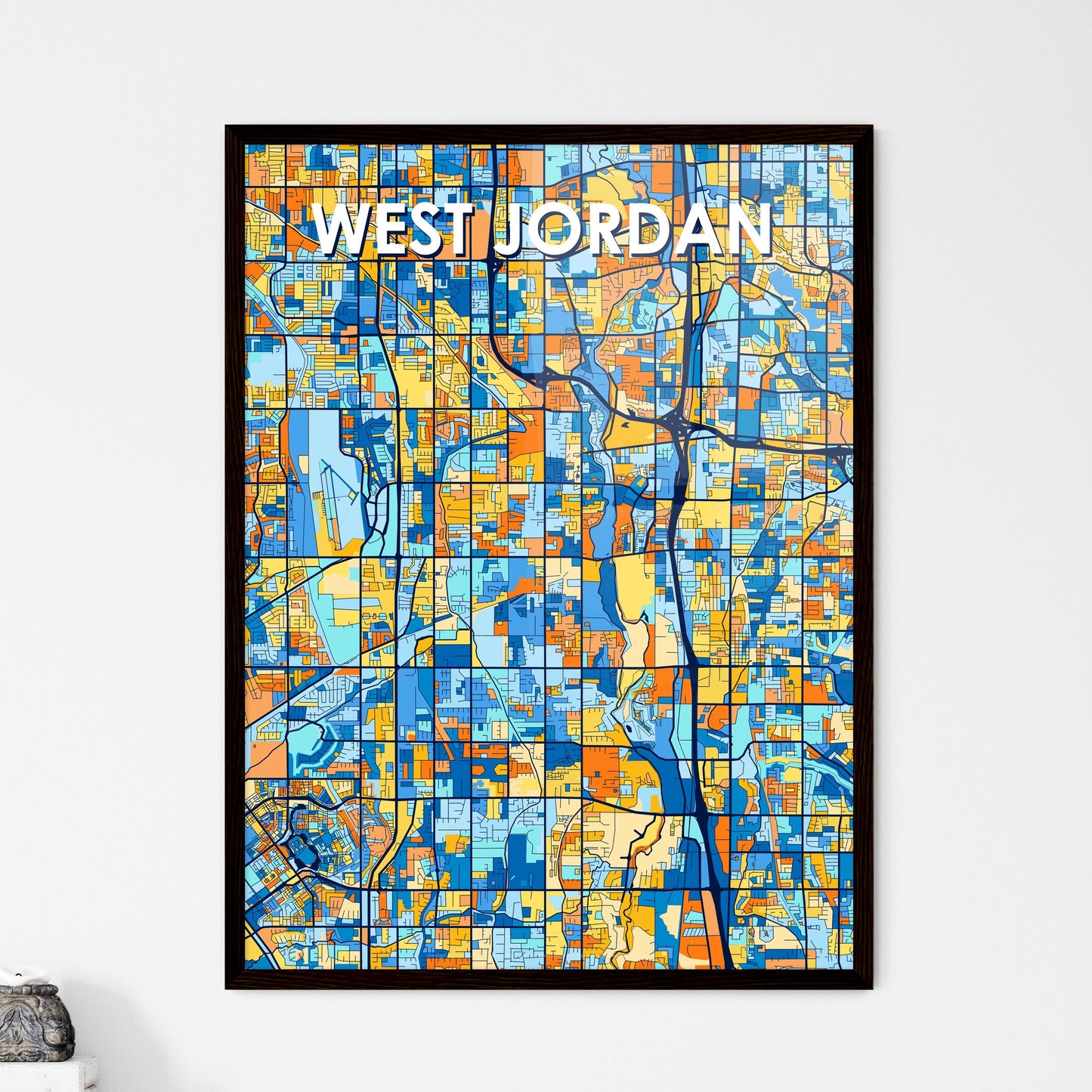 WEST JORDAN UTAH Vibrant Colorful Art Map Poster Blue Orange