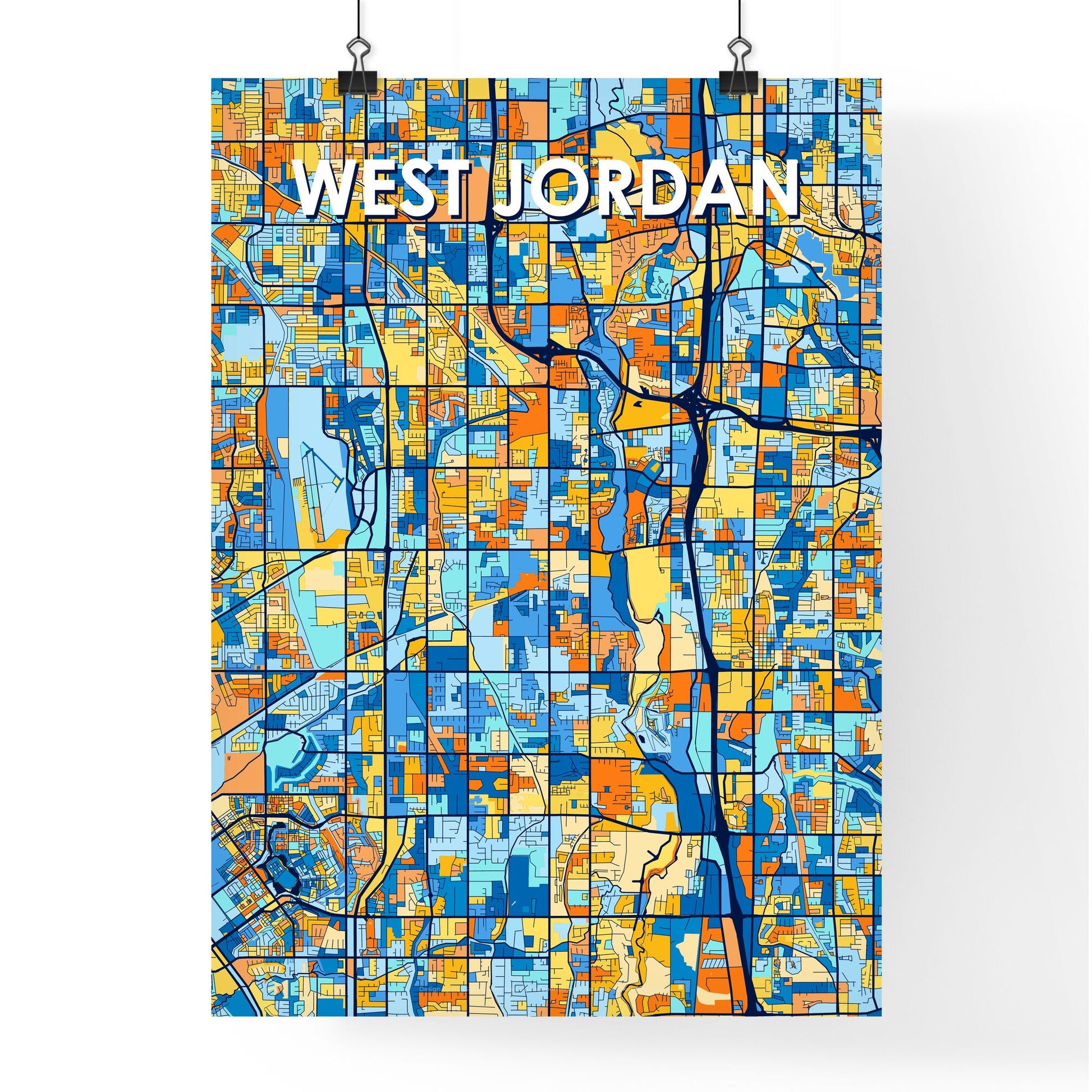 WEST JORDAN UTAH Vibrant Colorful Art Map Poster Blue Orange