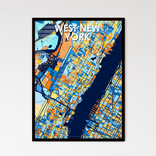 WEST NEW YORK NEW JERSEY Vibrant Colorful Art Map Poster Blue Orange