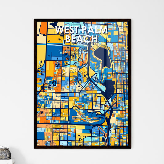 WEST PALM BEACH FLORIDA Vibrant Colorful Art Map Poster Blue Orange