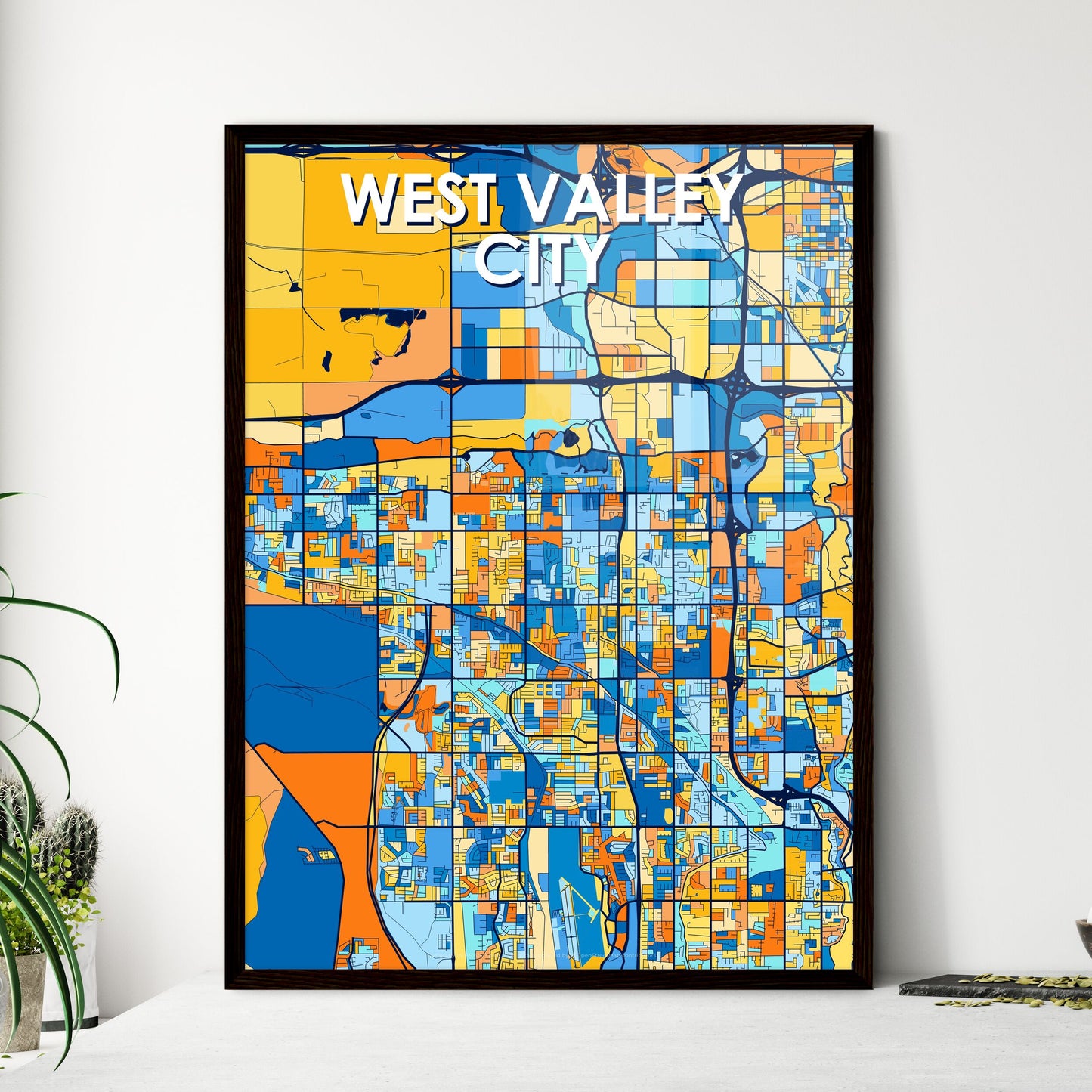 WEST VALLEY CITY UTAH Vibrant Colorful Art Map Poster Blue Orange