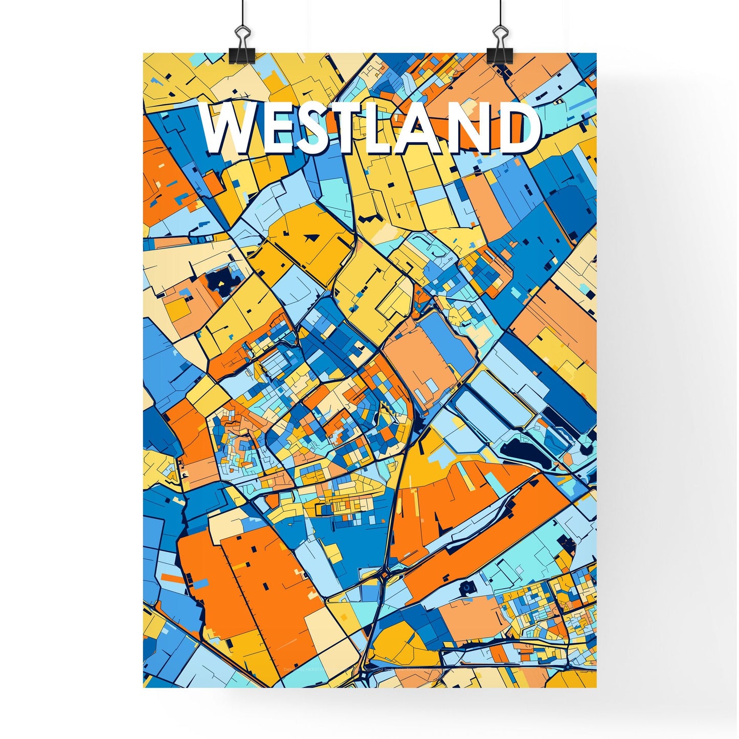 WESTLAND NETHERLANDS Vibrant Colorful Art Map Poster Blue Orange