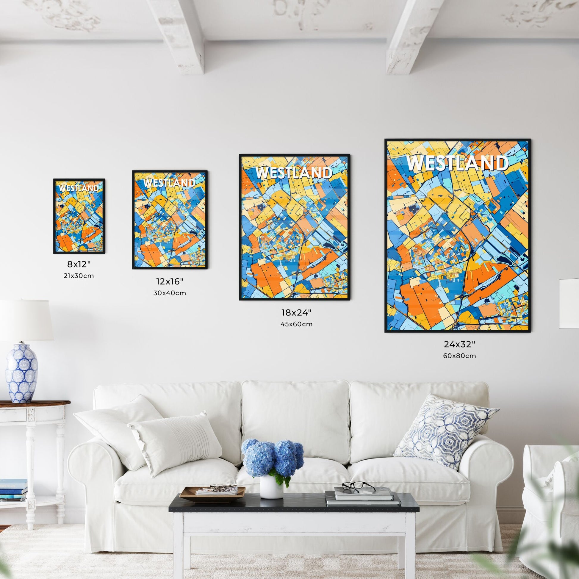 WESTLAND NETHERLANDS Vibrant Colorful Art Map Poster Blue Orange