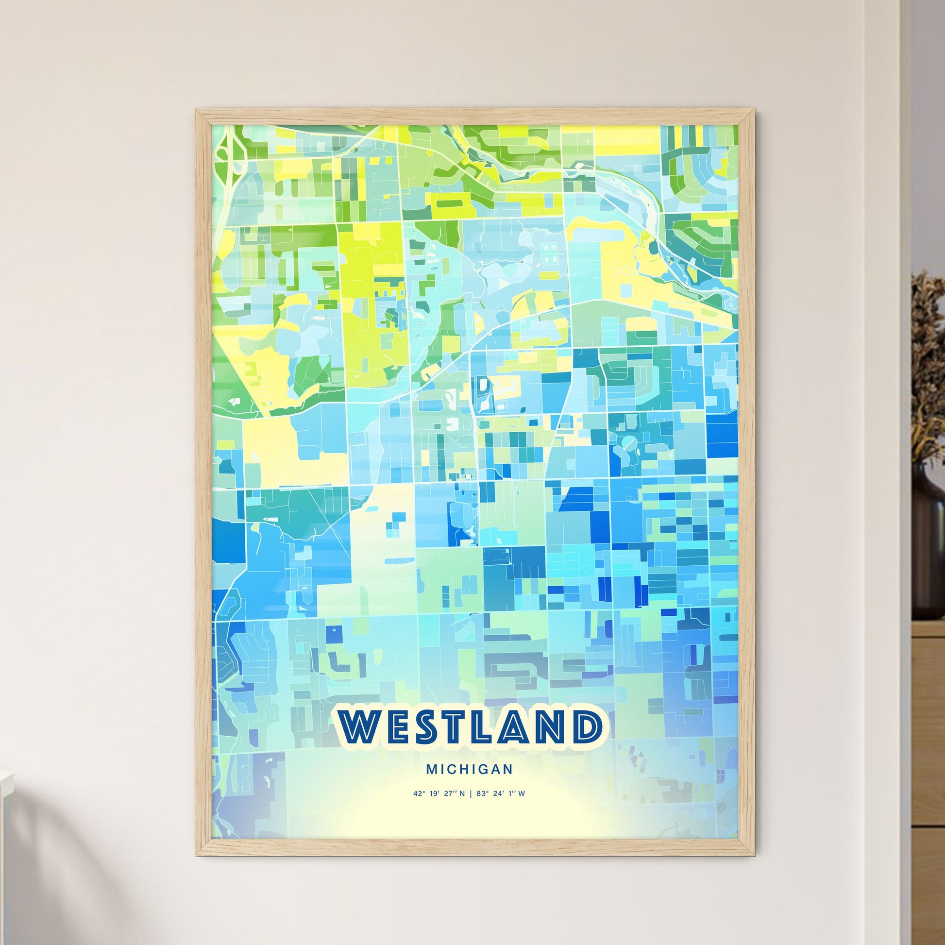Colorful Westland Michigan Fine Art Map Cool Blue