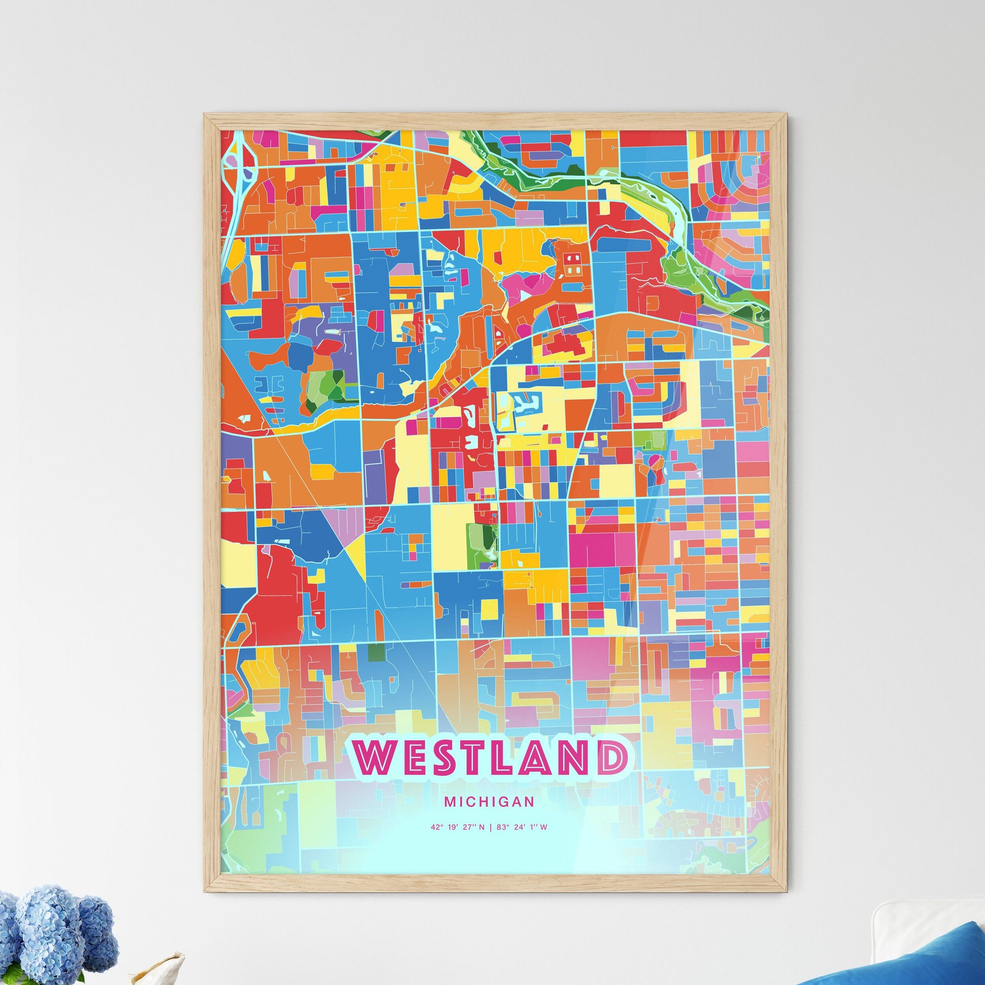 Colorful Westland Michigan Fine Art Map Crazy Colors