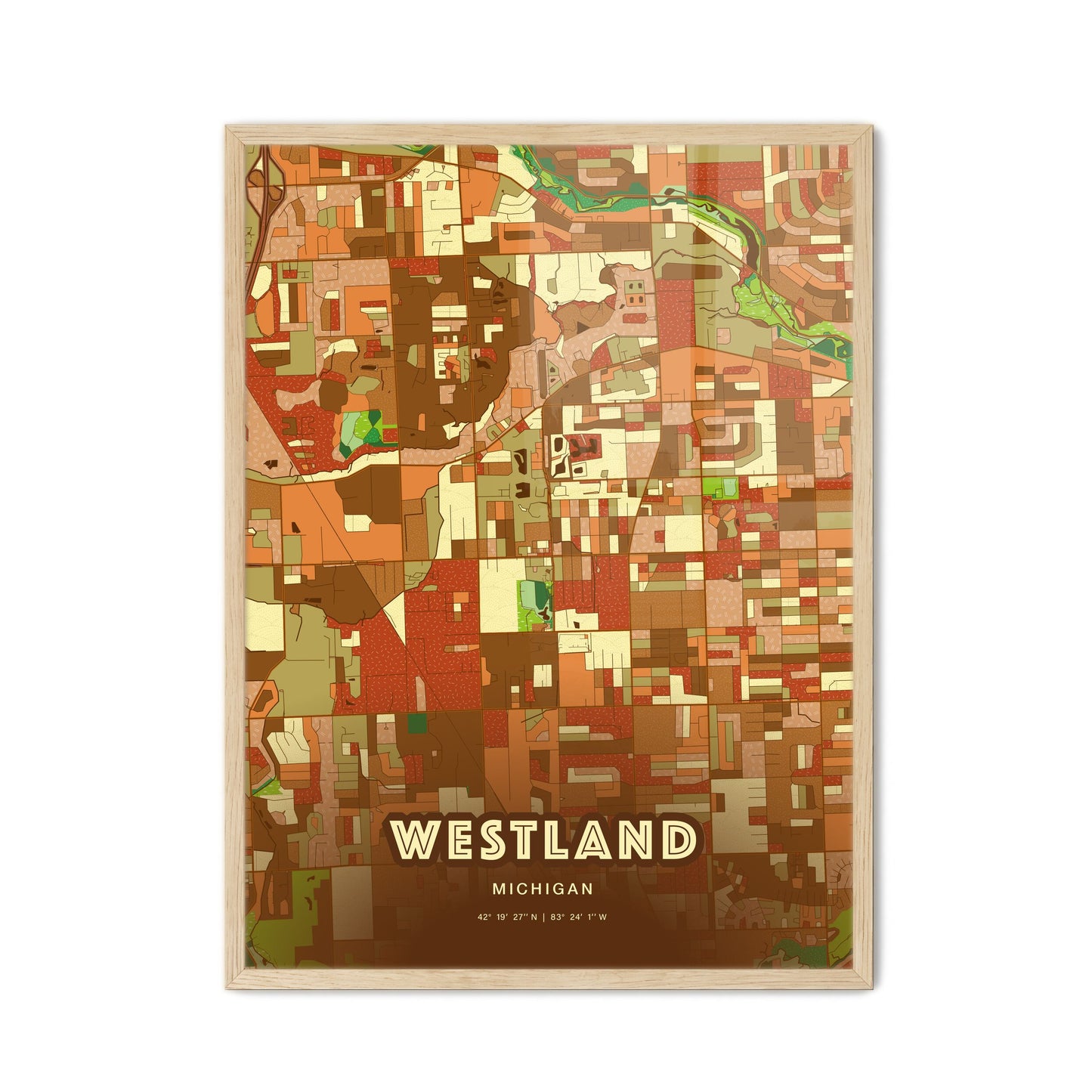 Colorful Westland Michigan Fine Art Map Farmhouse